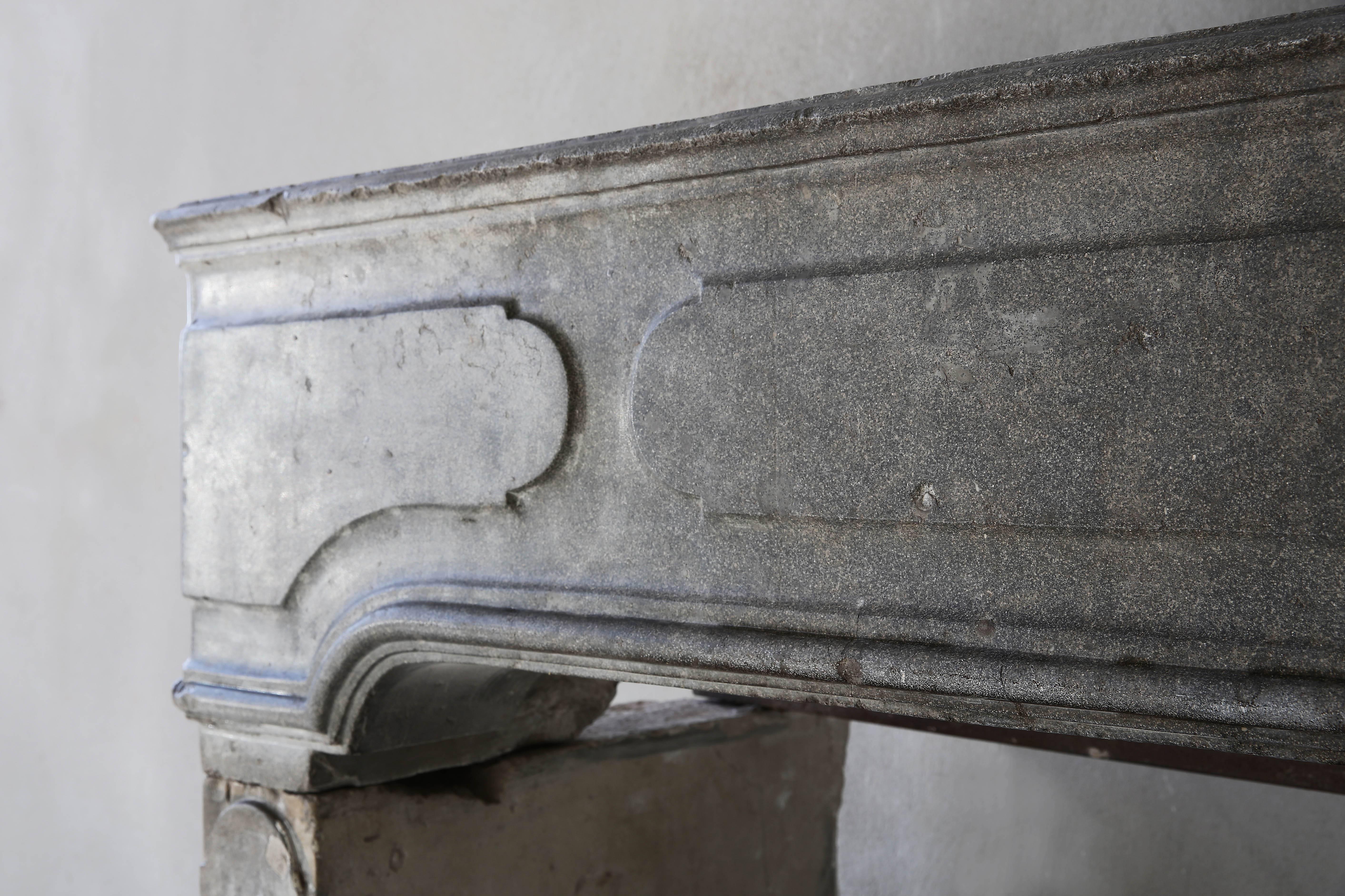 Louis XVI 19th Century Antique Fireplace of Grey Marble Stone