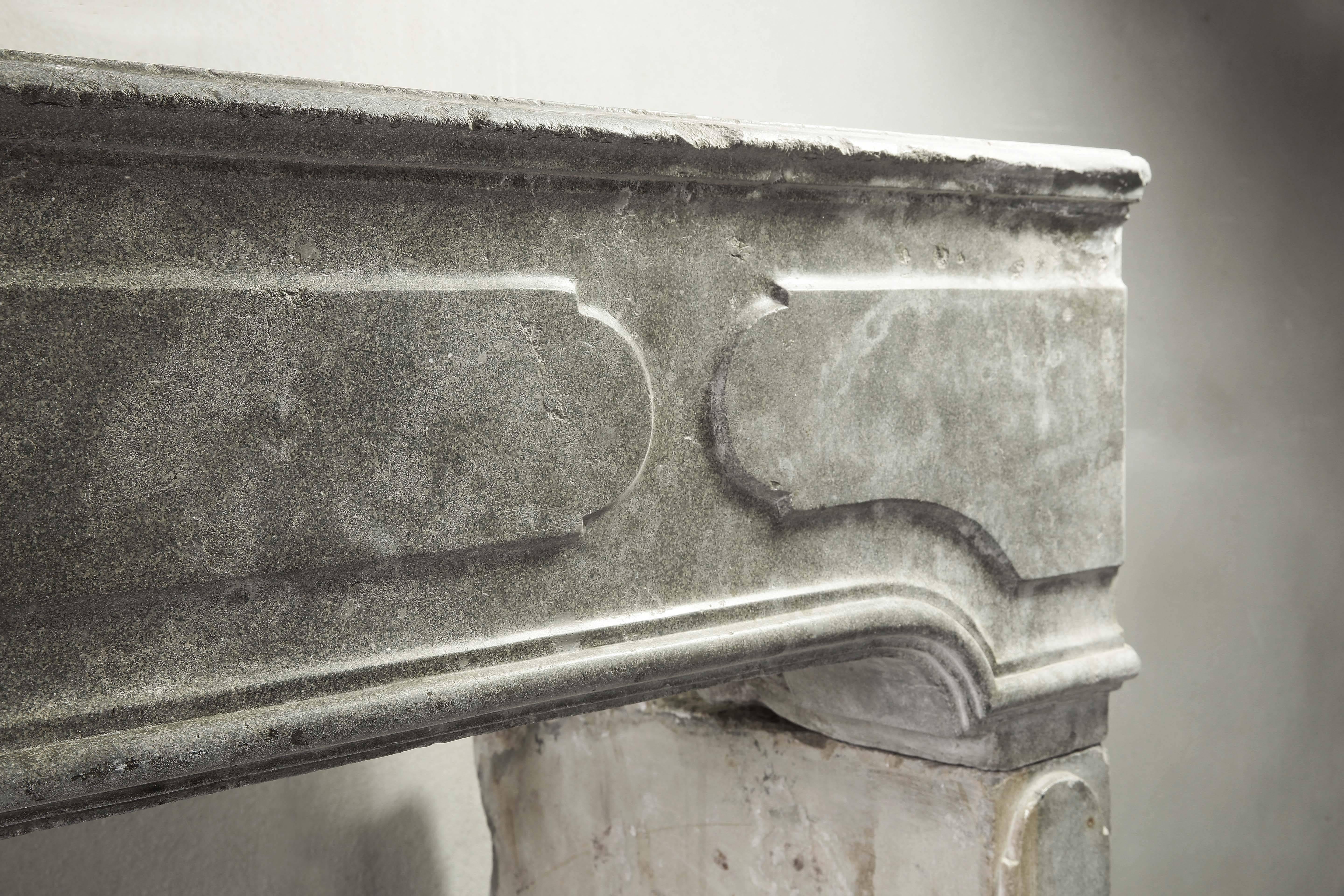 French 19th Century Antique Fireplace of Grey Marble Stone