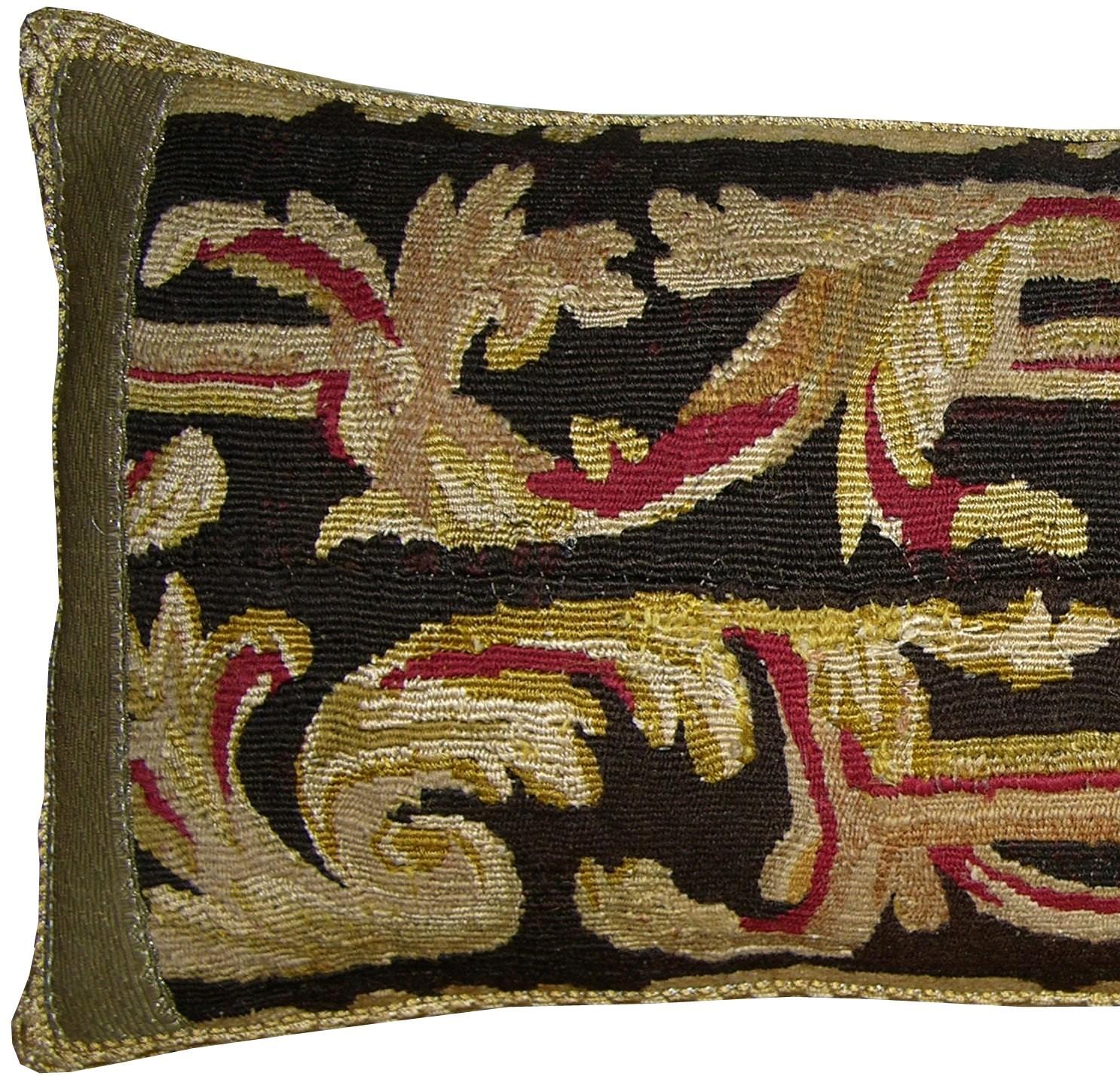 Empire 19th Century Antique Flemish Tapestry Pillow For Sale