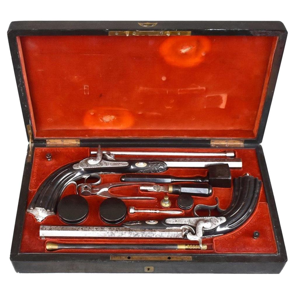 19th Century Antique Flintlock Pistol Cabinet for Duelists For Sale