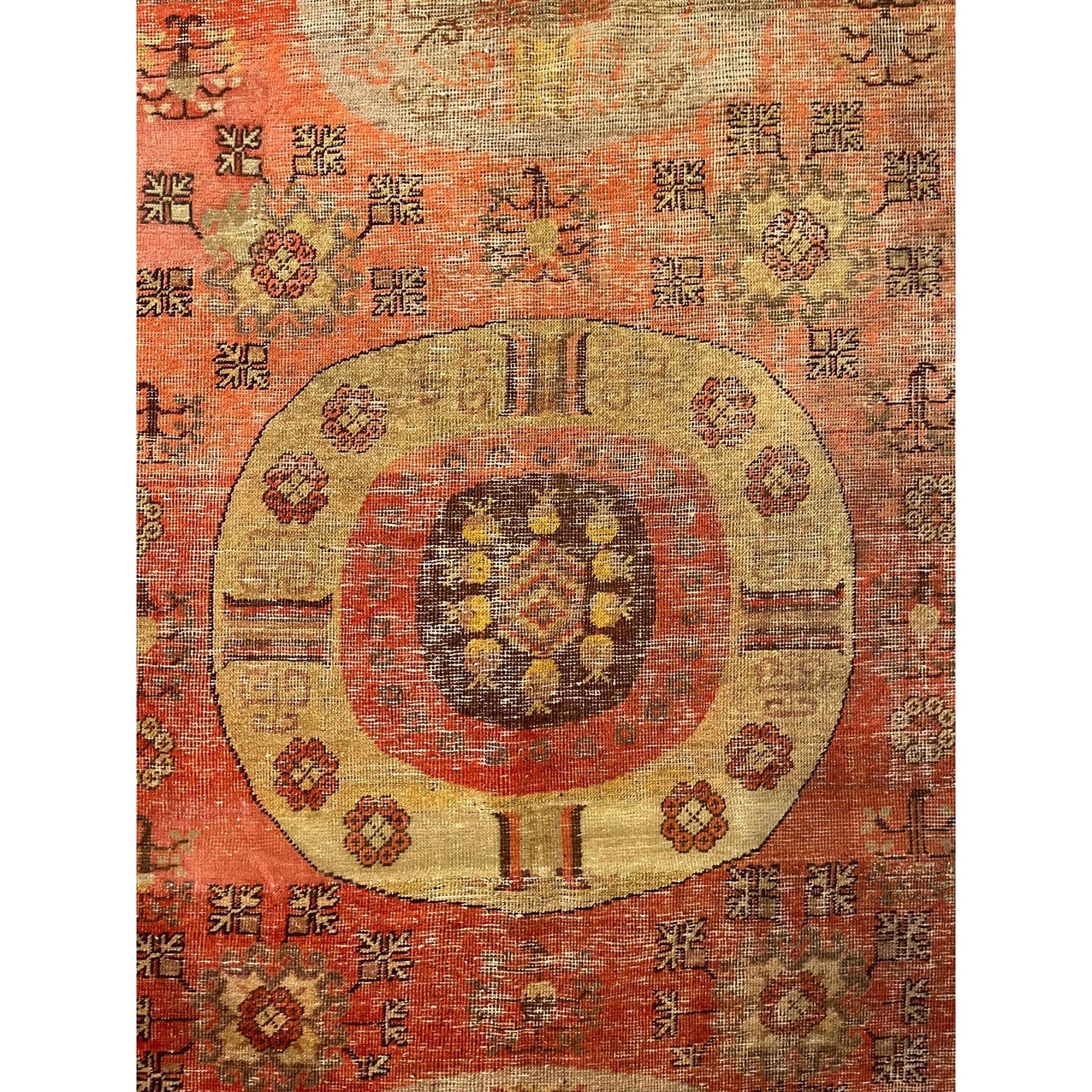 Antique Samarkand Rugs: The desert oasis of Khotan was an important stop on the Silk Road. The people of Khotan were expert carpet weavers who produced high quality antique rugs and carpets for both internal and the commercial trade. Samarkand