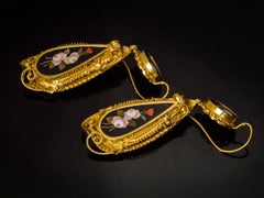 19th Century Antique Florentine Mosaic Gold Earrings
