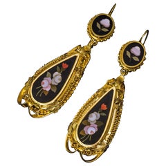 19th Century Antique Florentine Mosaic Gold Earrings