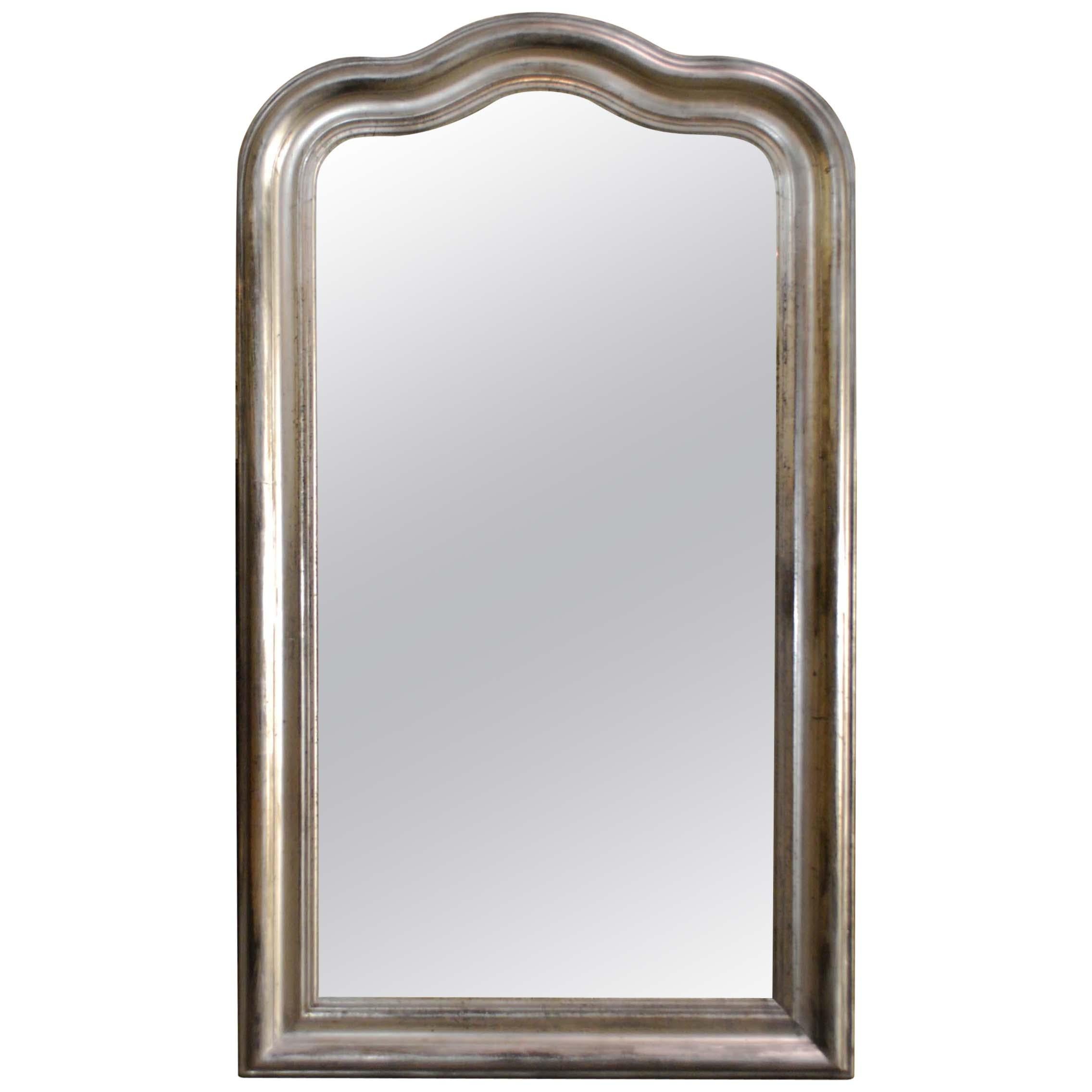 19th Century Antique French Arched Silver Leaf Louis Philippe Mirror