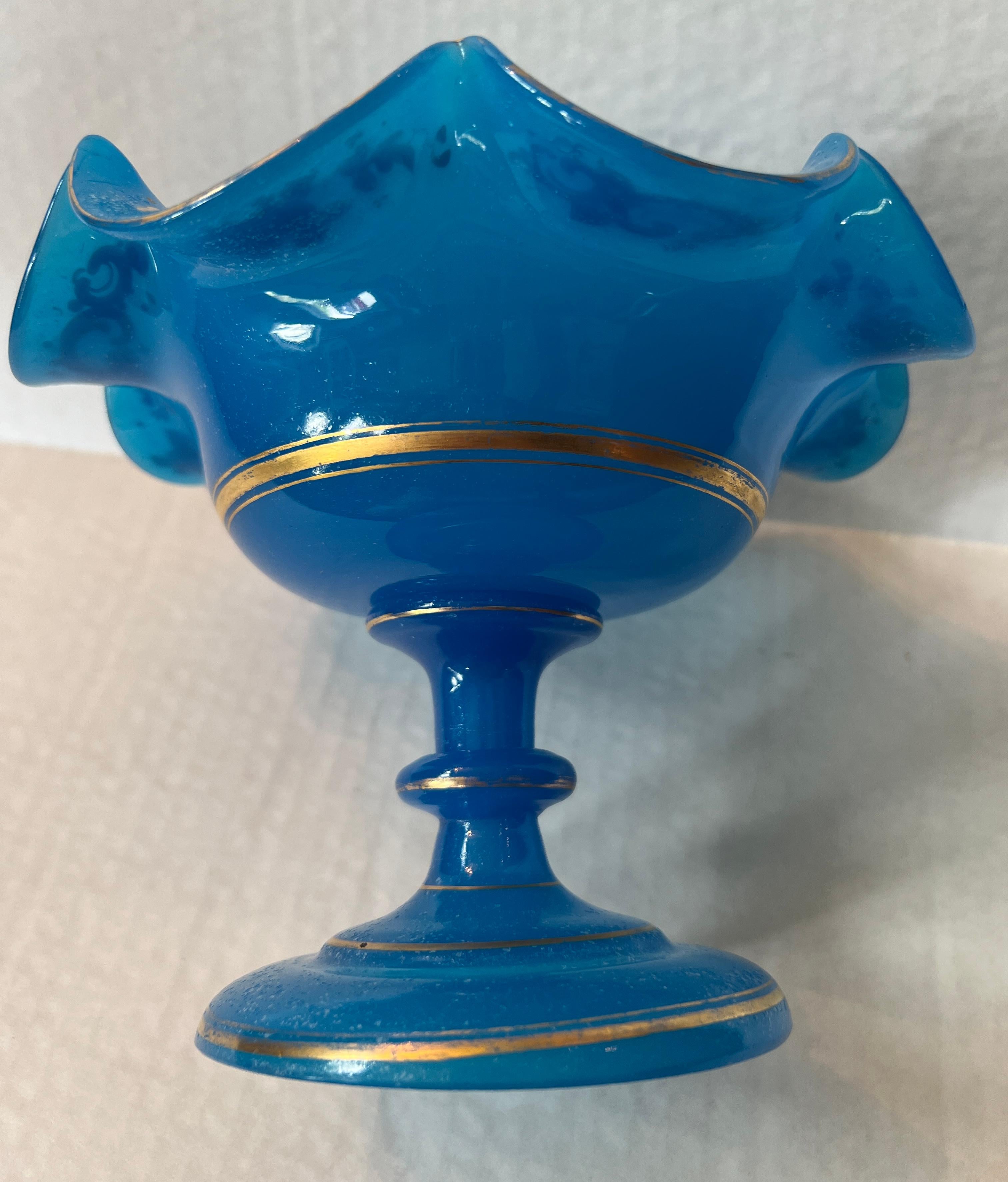 19th Century Antique French Blue Opaline Enameled Glass Bowl For Sale 6