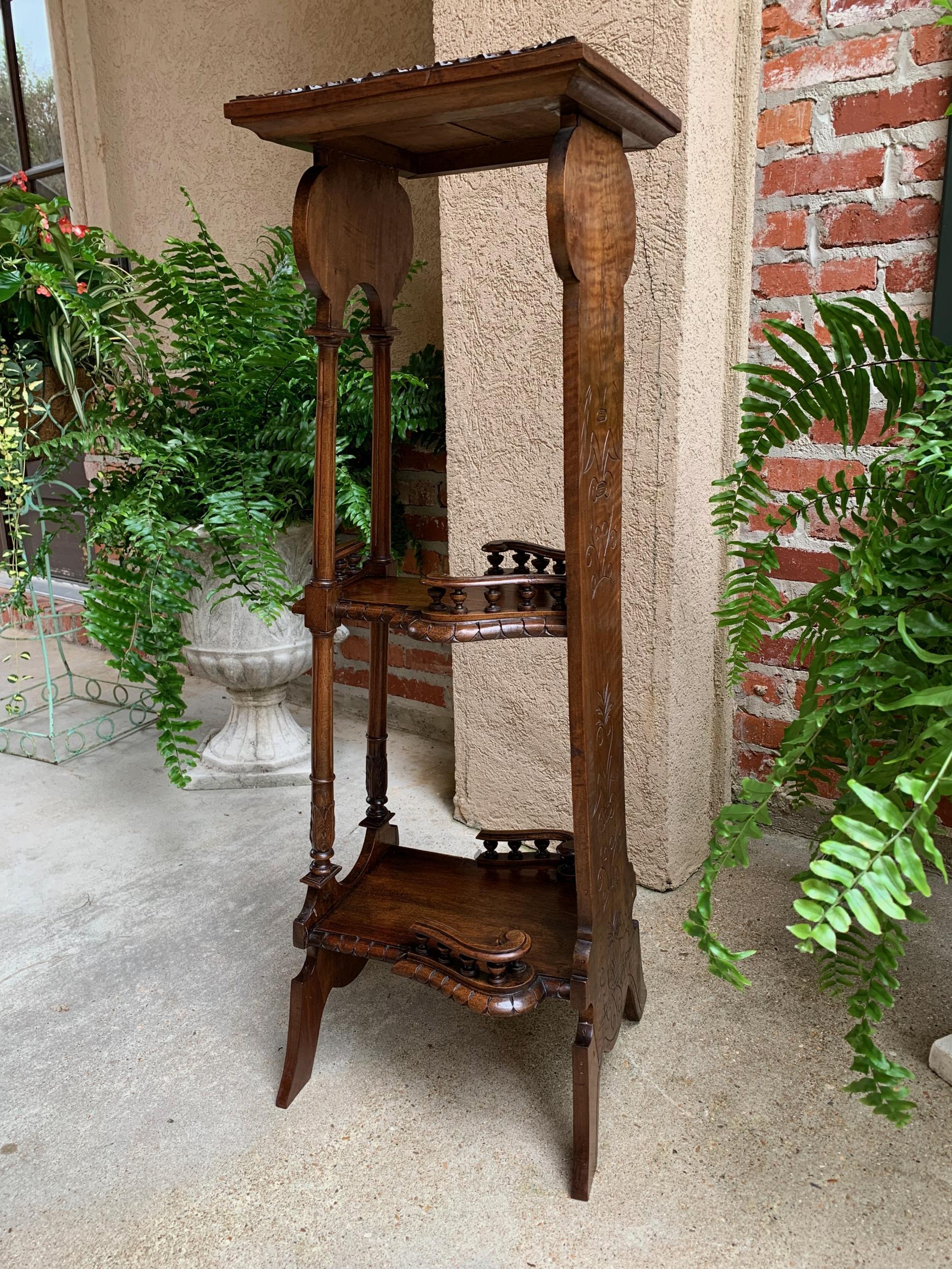 19th Century Antique French Breton Brittany Carved Oak Tall Plant Display Stand 5