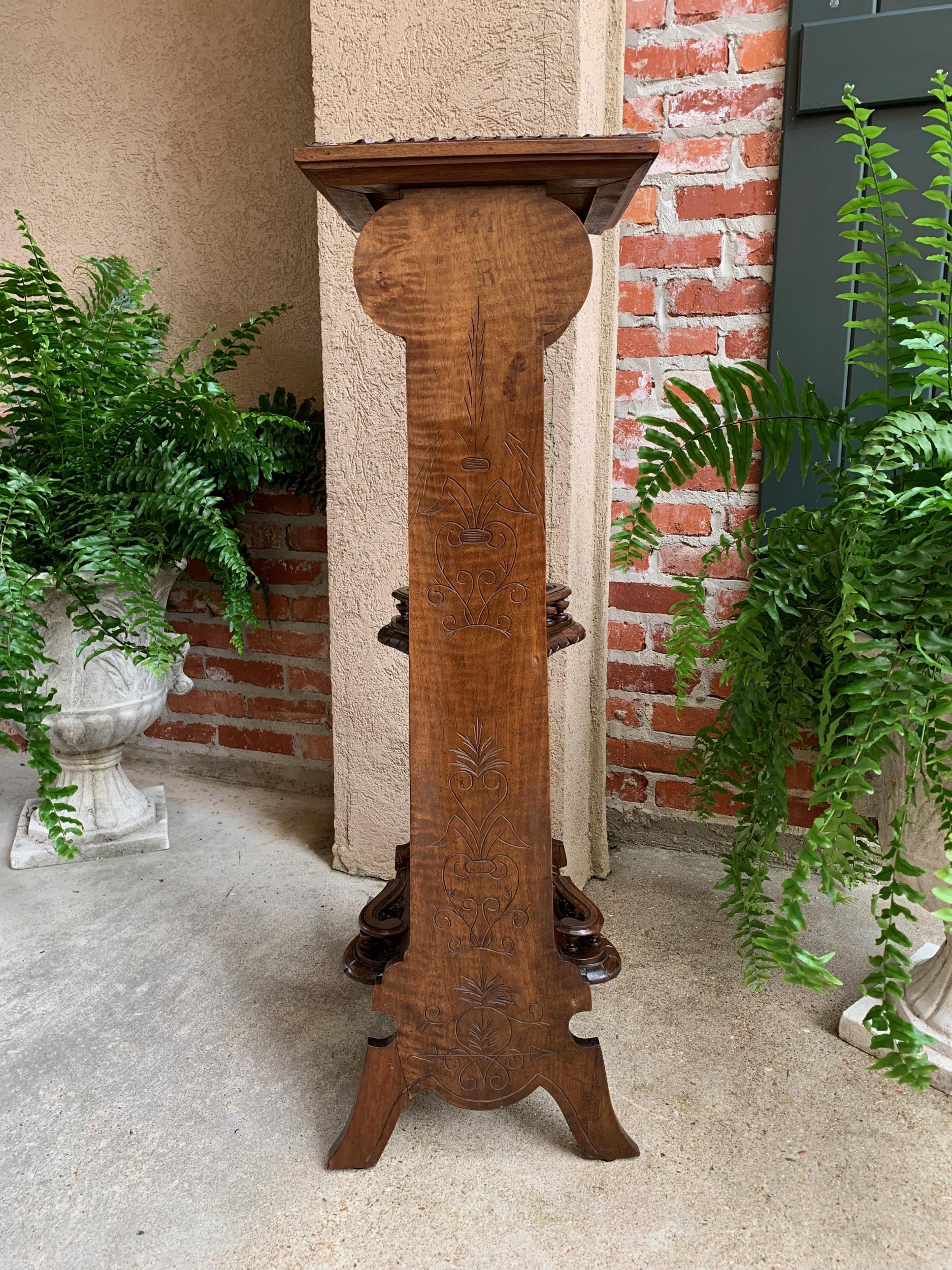 19th Century Antique French Breton Brittany Carved Oak Tall Plant Display Stand 6