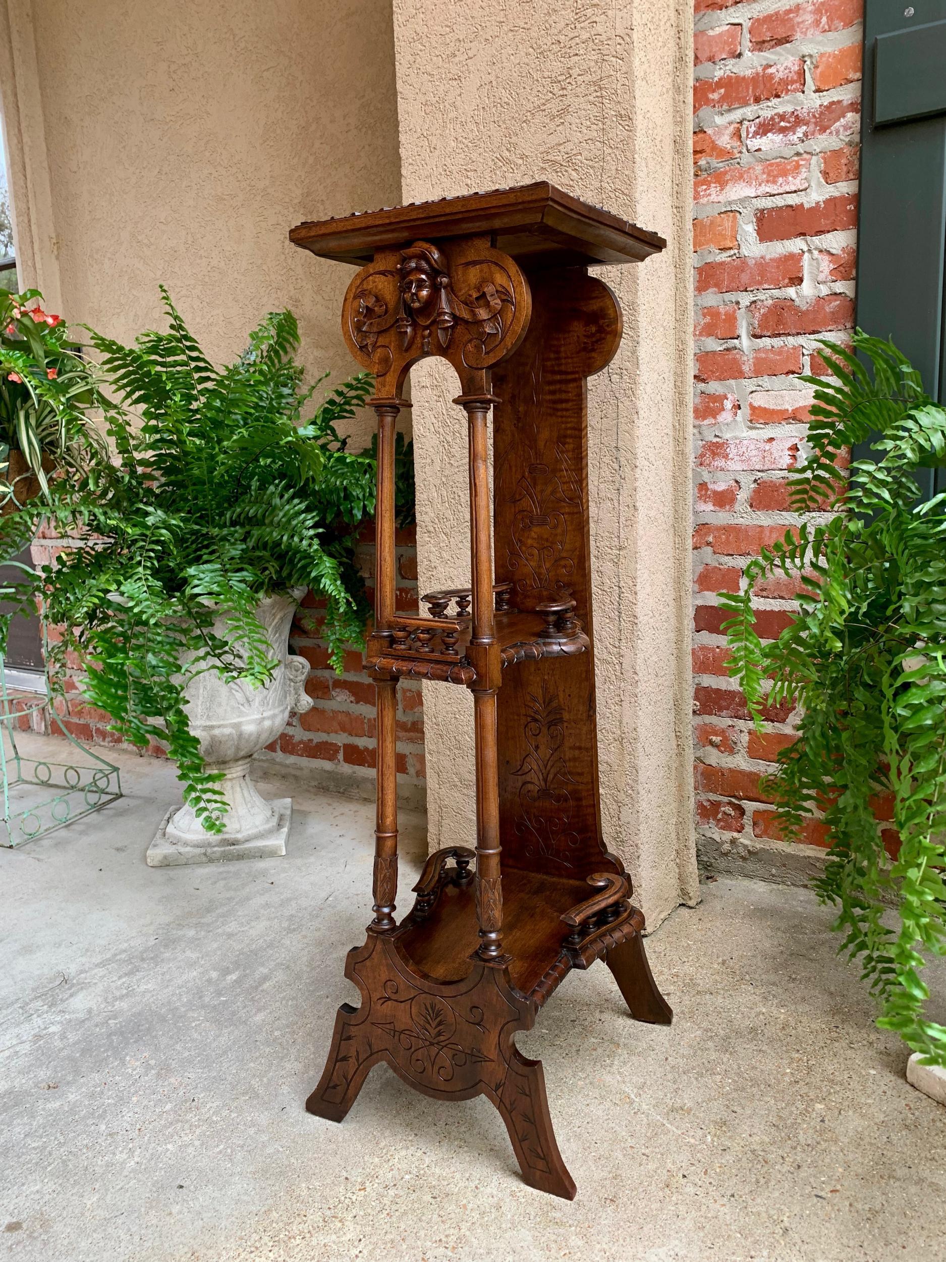 19th Century Antique French Breton Brittany Carved Oak Tall Plant Display Stand 8