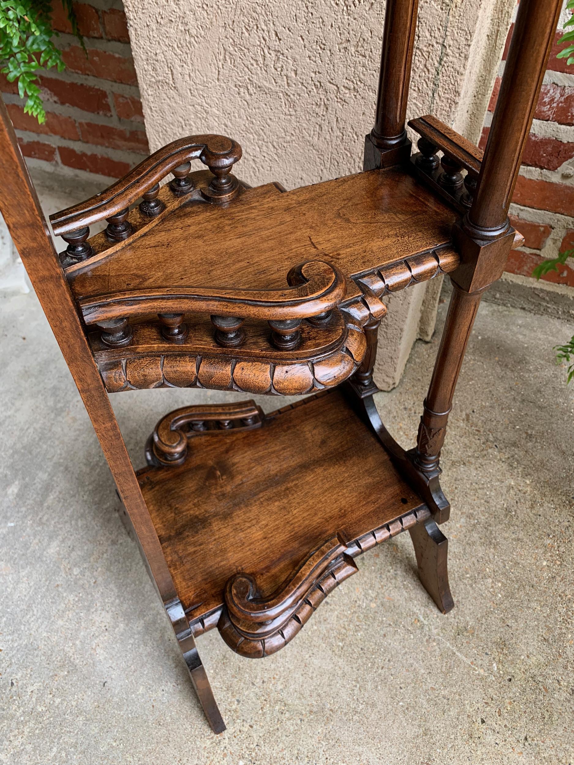 19th Century Antique French Breton Brittany Carved Oak Tall Plant Display Stand 11