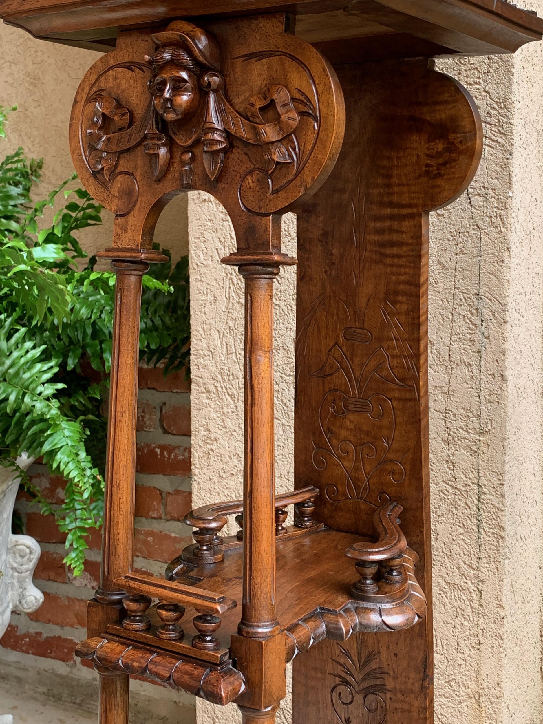 French Provincial 19th Century Antique French Breton Brittany Carved Oak Tall Plant Display Stand