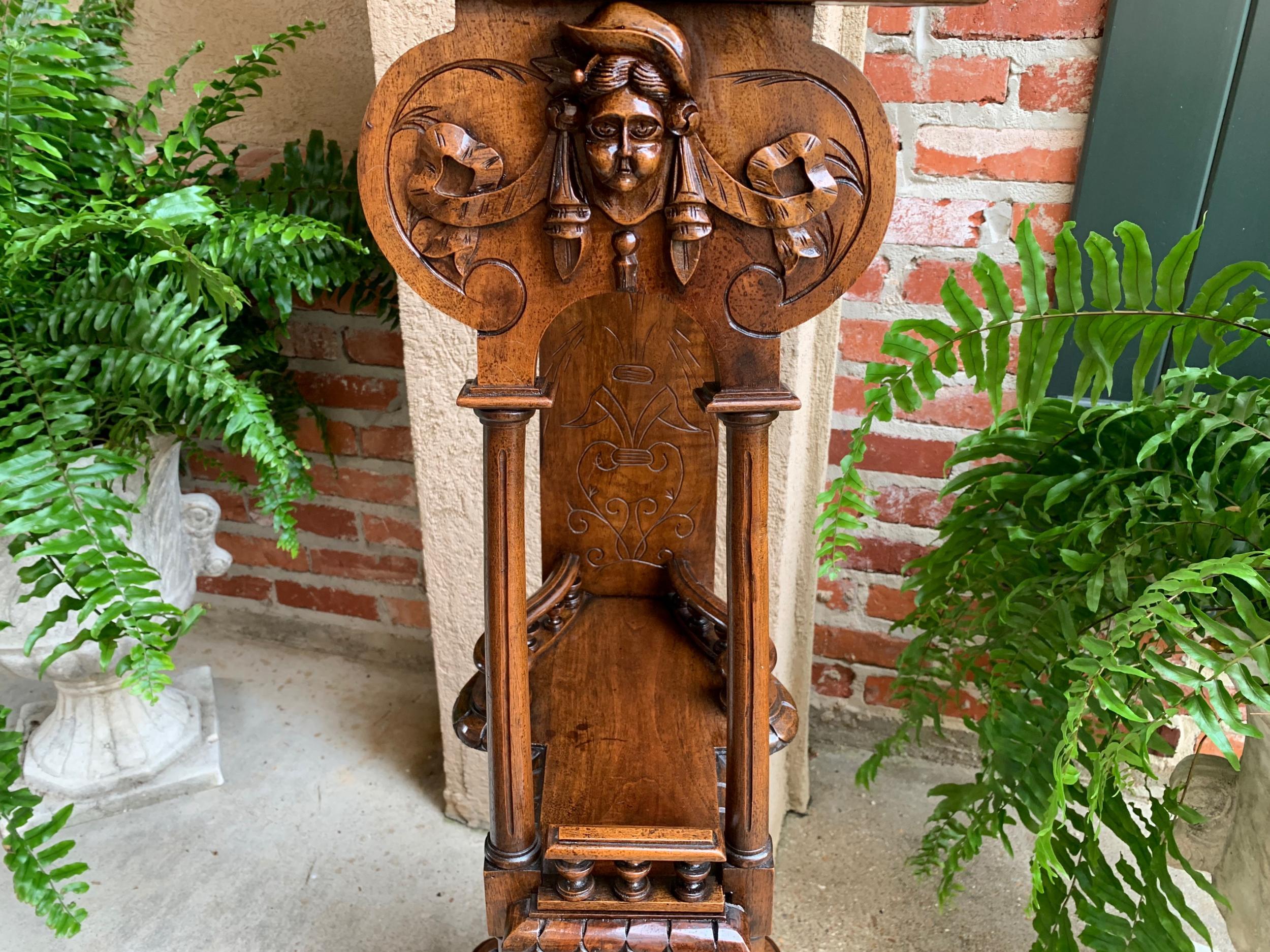 Hand-Carved 19th Century Antique French Breton Brittany Carved Oak Tall Plant Display Stand