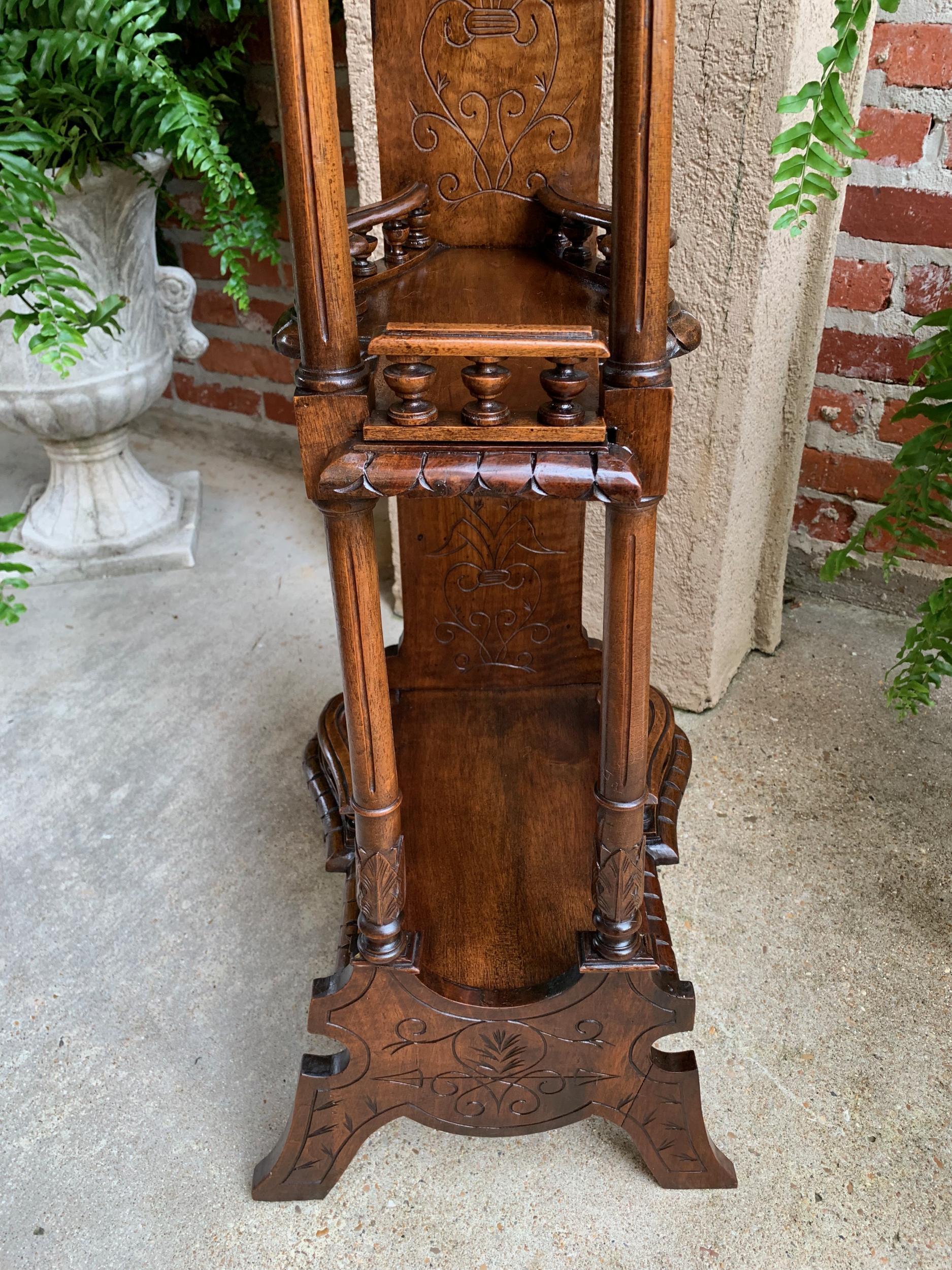 19th Century Antique French Breton Brittany Carved Oak Tall Plant Display Stand 1