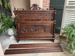 19th Century Antique French Breton Carved Oak Bed Duke of Brittany Coat of Arms