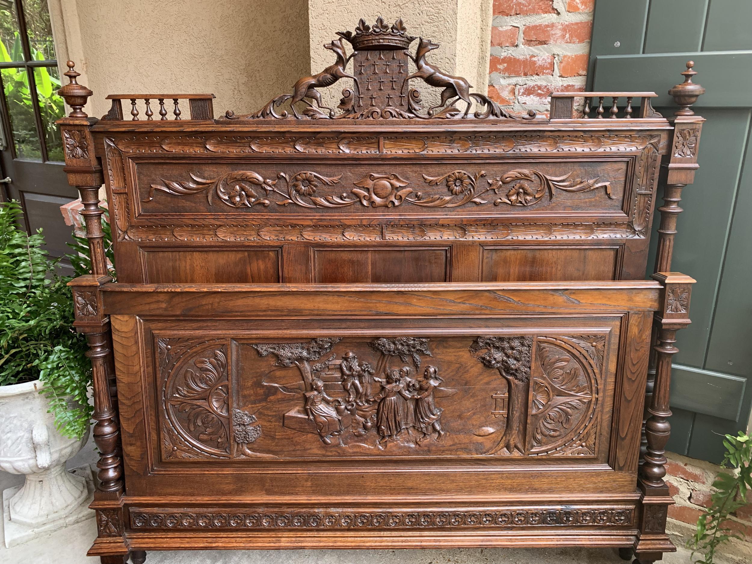 Hand-Carved 19th Century Antique French Breton Carved Oak Bed Duke of Brittany Coat of Arms