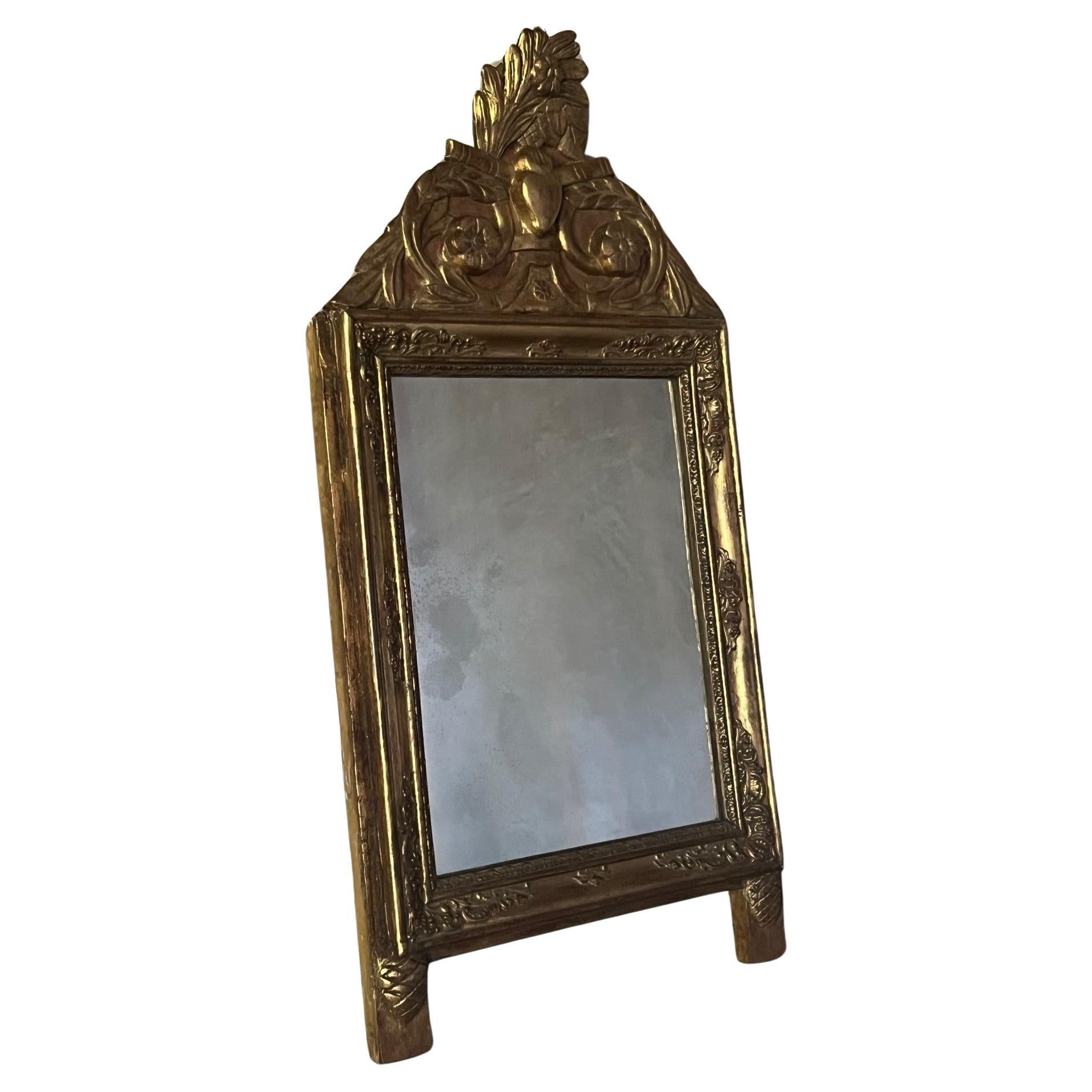 19th Century Antique French Bridal Mirror With Mercury Glass In Good Condition For Sale In Ross, CA