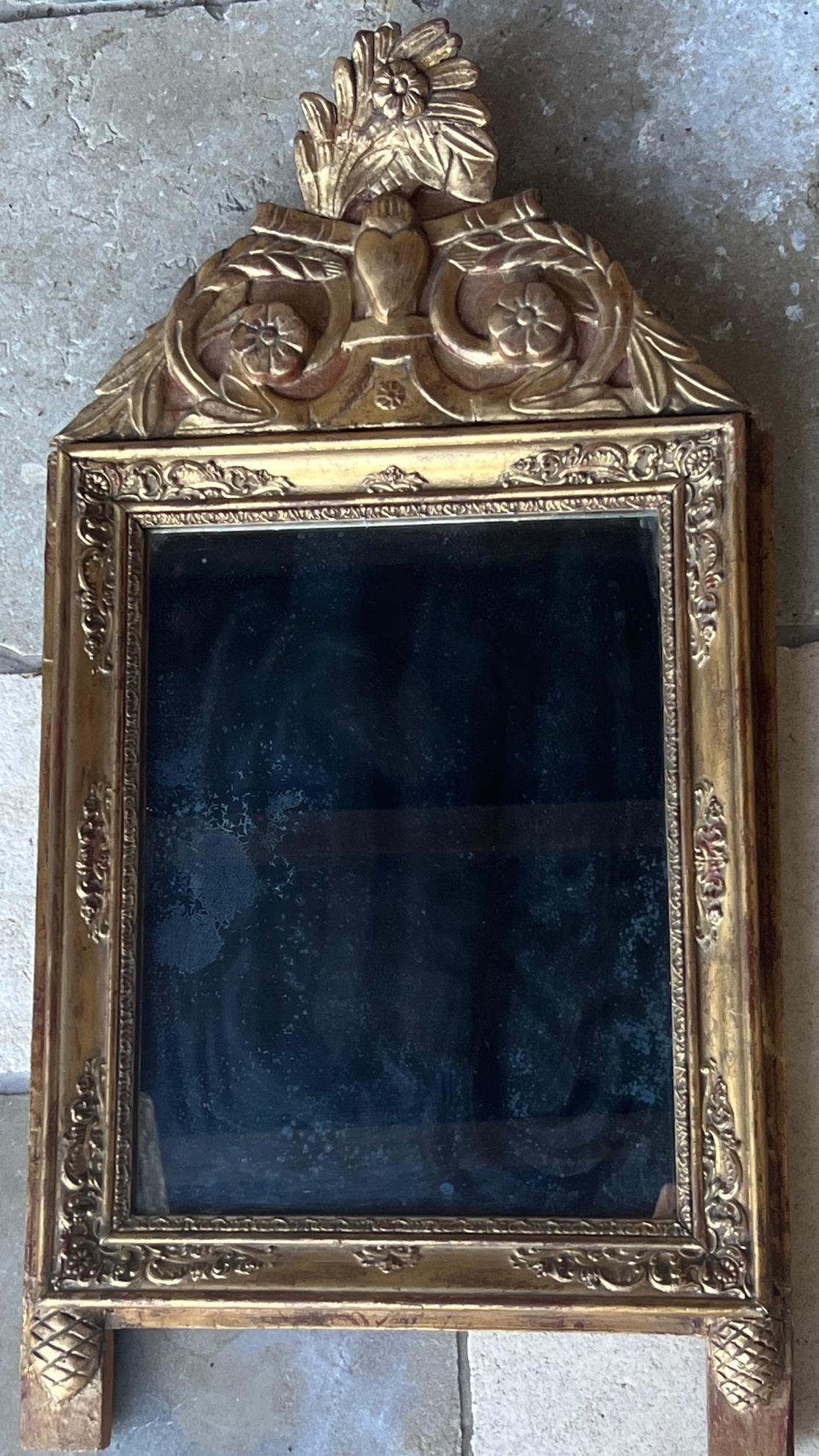 Wood 19th Century Antique French Bridal Mirror With Mercury Glass For Sale