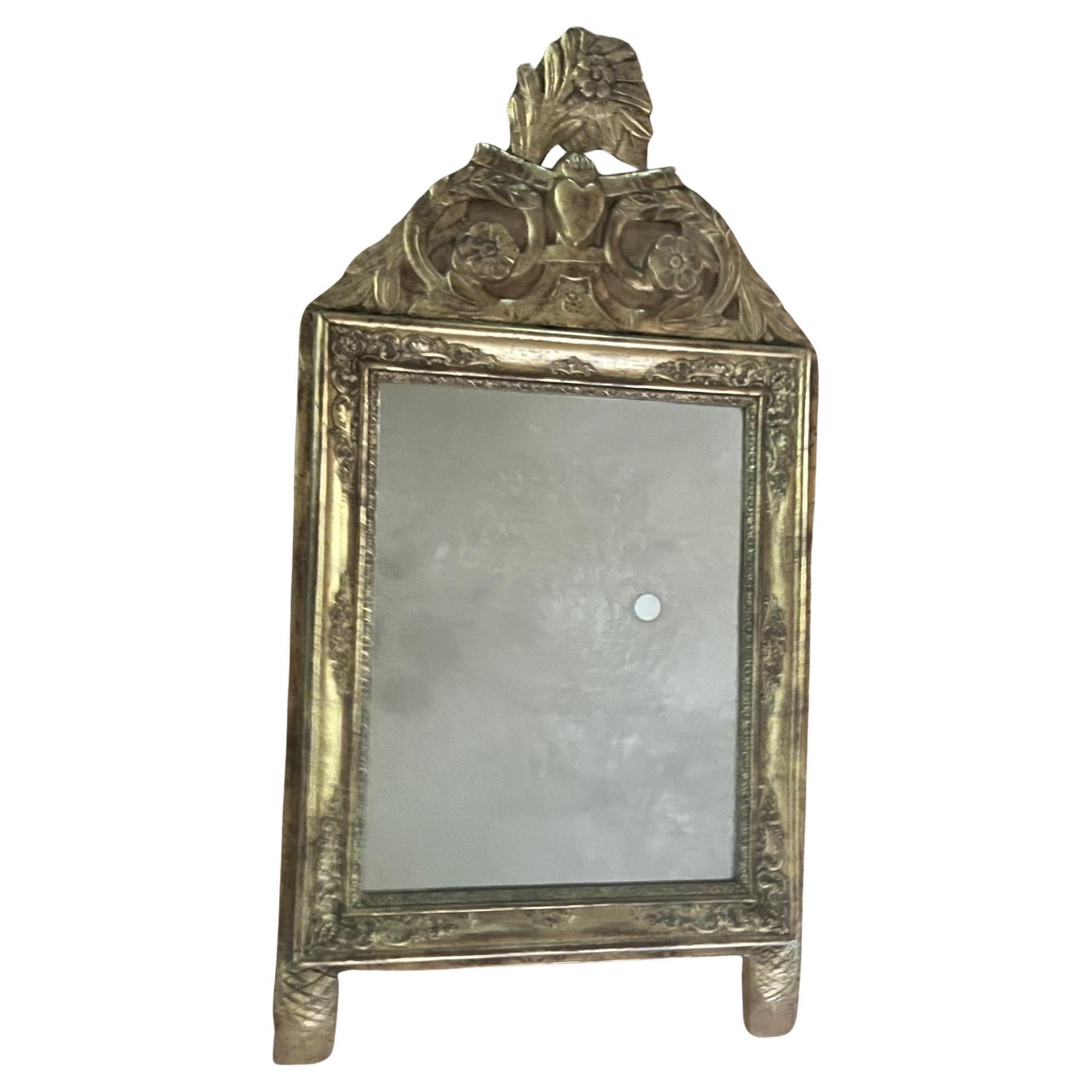19th Century Antique French Bridal Mirror With Mercury Glass For Sale 1