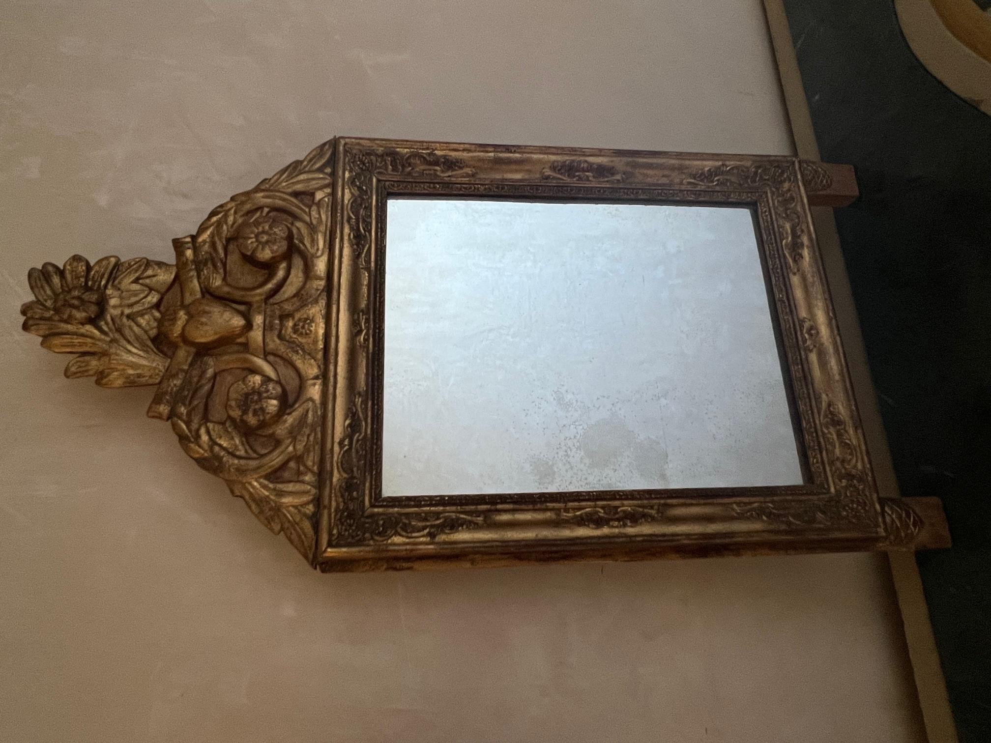 19th Century Antique French Bridal Mirror With Mercury Glass For Sale 3