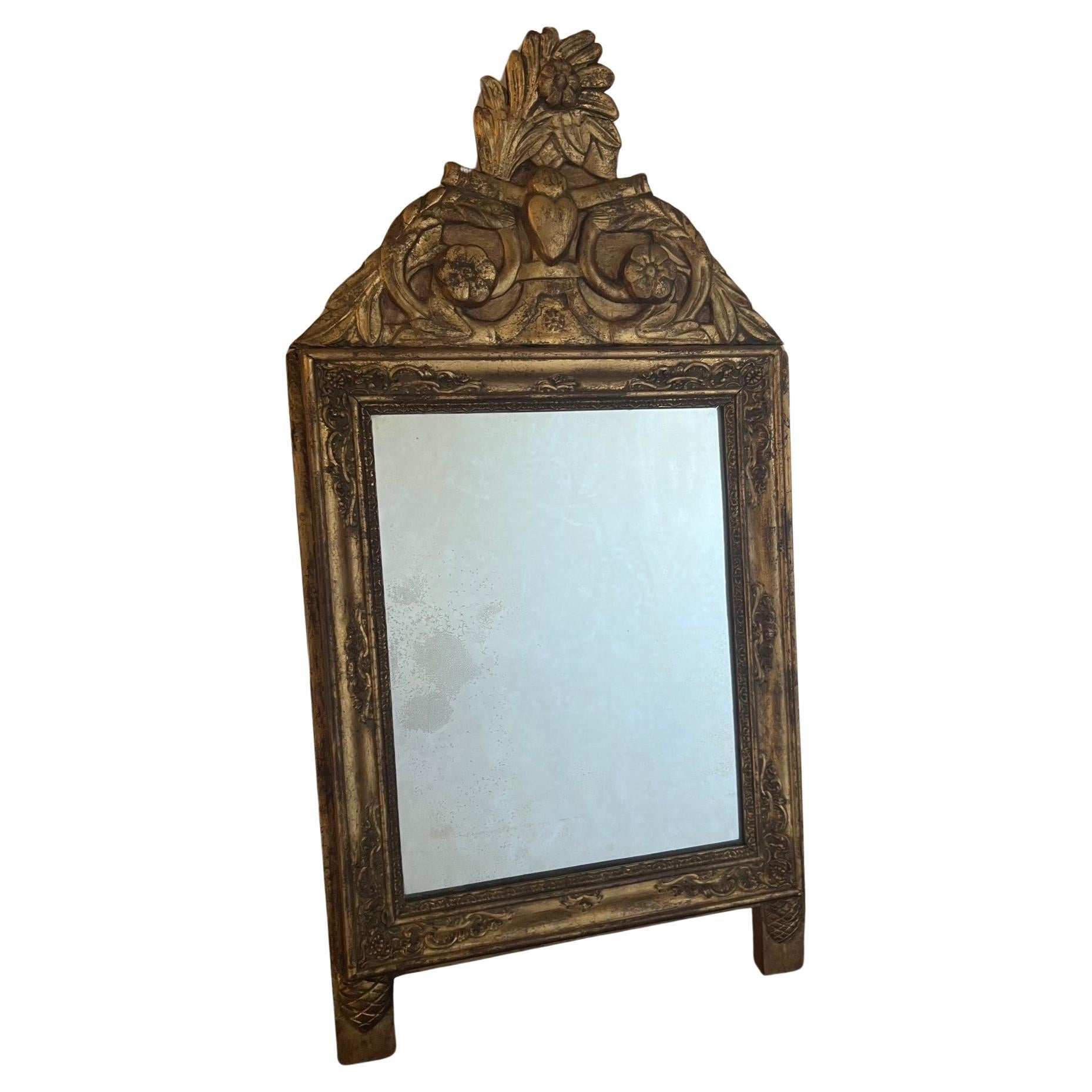19th Century Antique French Bridal Mirror With Mercury Glass For Sale