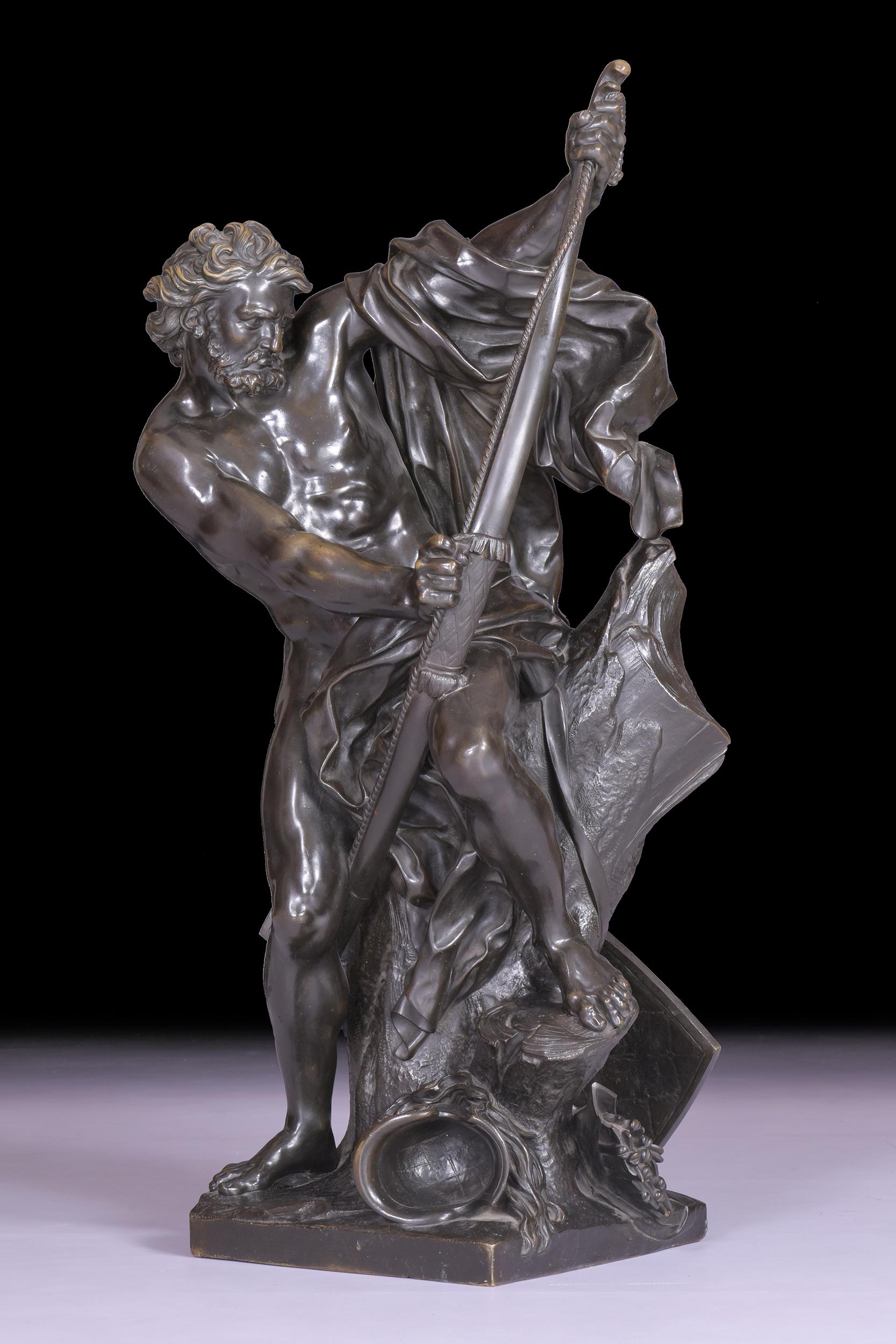 A magnificent 19th century bronze of Ulysses stringing his bow on square base. After Jacques Bousseau (1681-1740).

Circa 1830

French

Dimensions:

H: 35 in / 89 cm
W: 11 in / 28 cm
D: 11 in / 28 cm.
