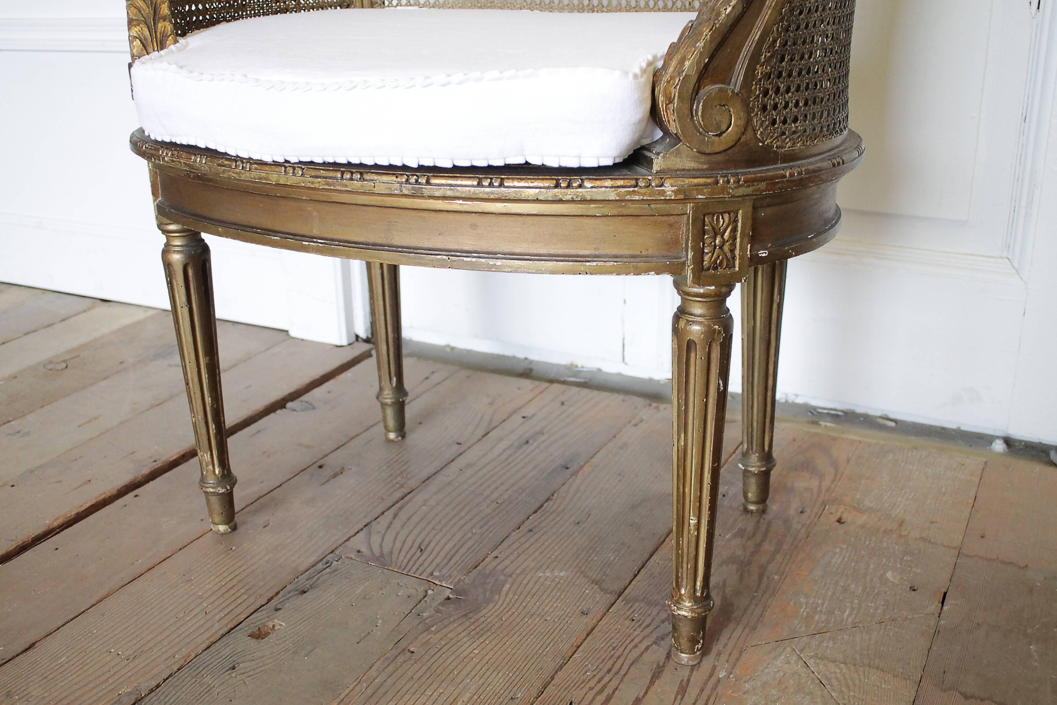 19th Century Antique French Cane Back Louis XVI Style Chair with Gilt Finish In Good Condition In Brea, CA