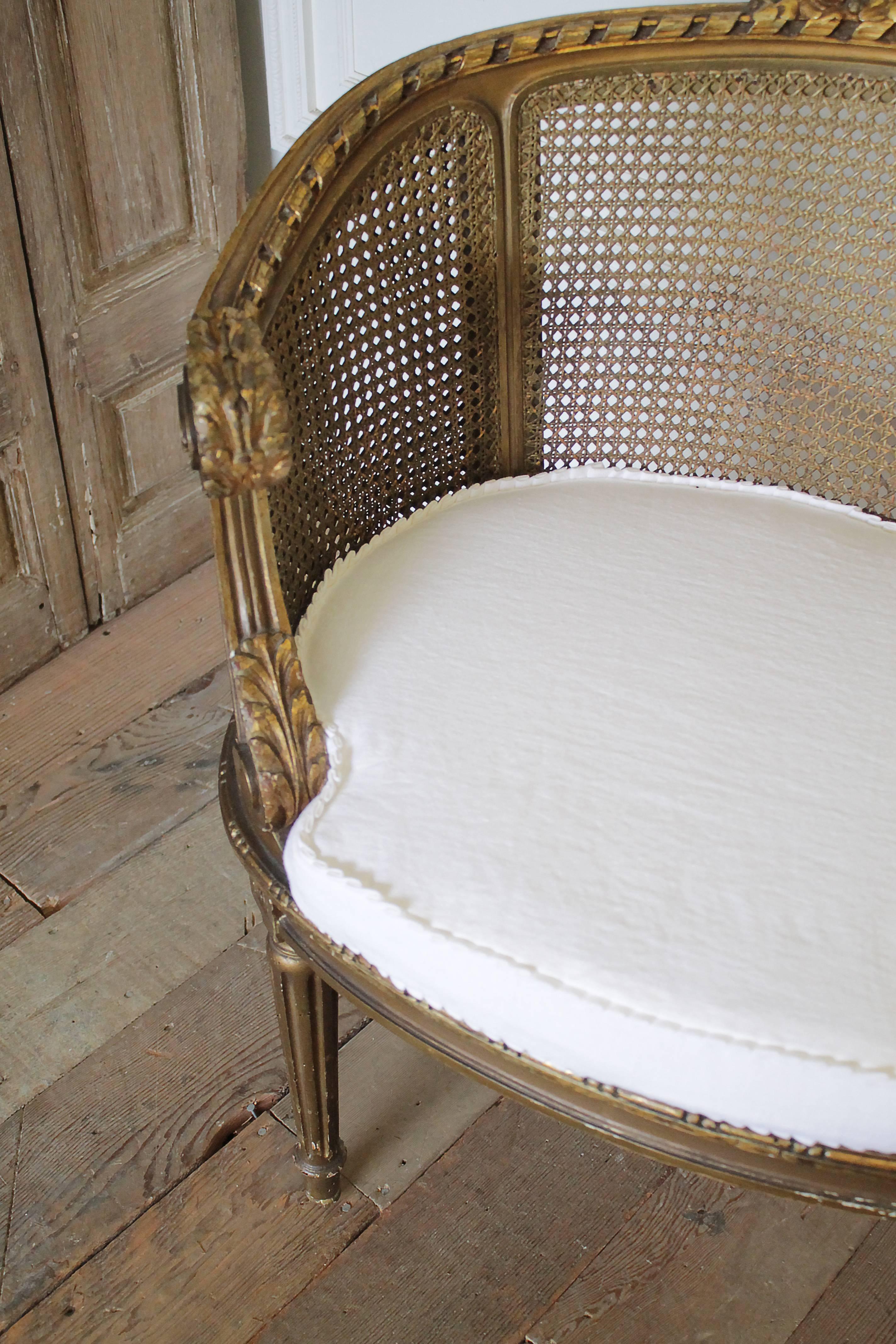 19th Century Antique French Cane Back Louis XVI Style Chair with Gilt Finish 1