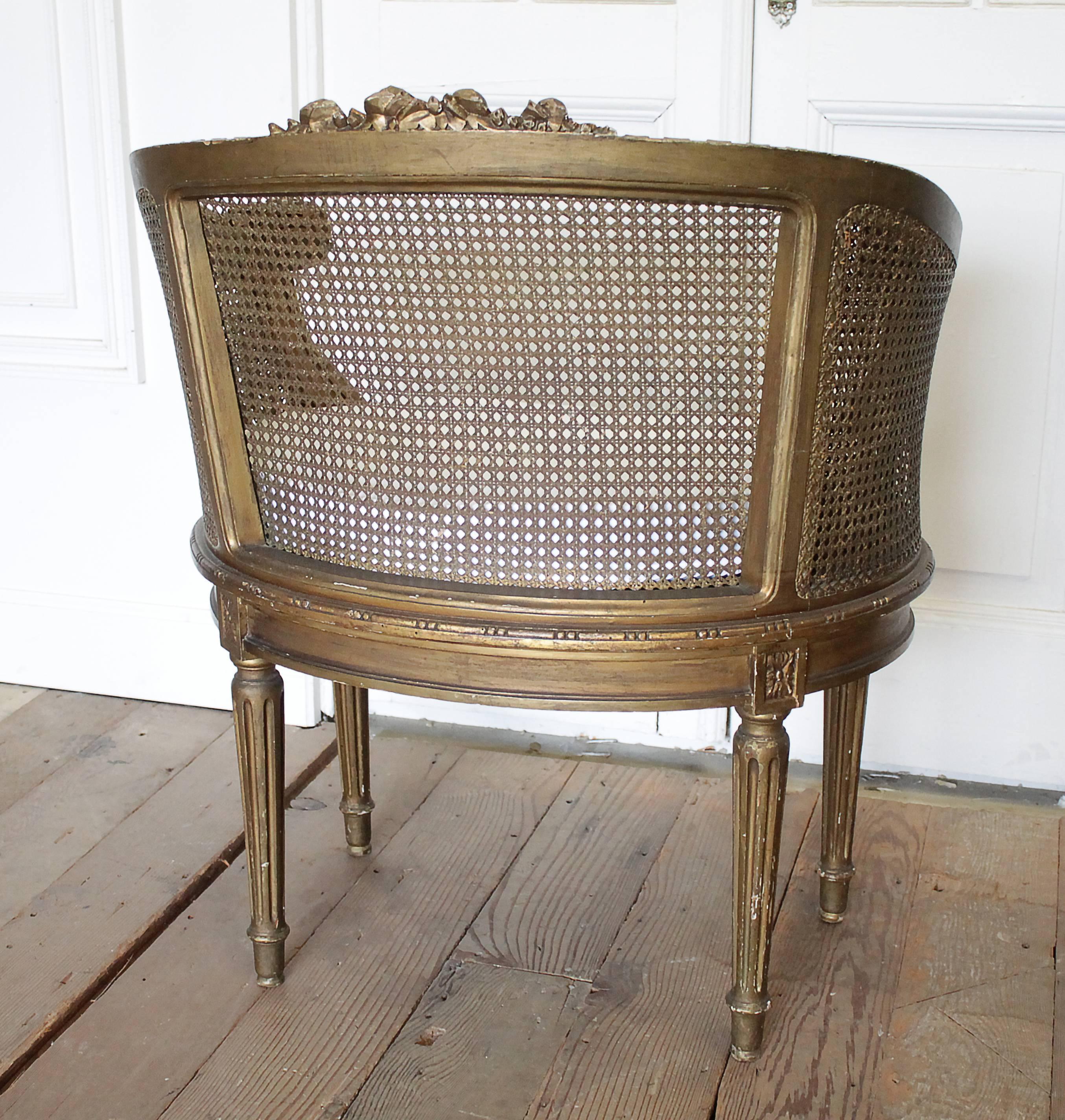 19th Century Antique French Cane Back Louis XVI Style Chair with Gilt Finish 2