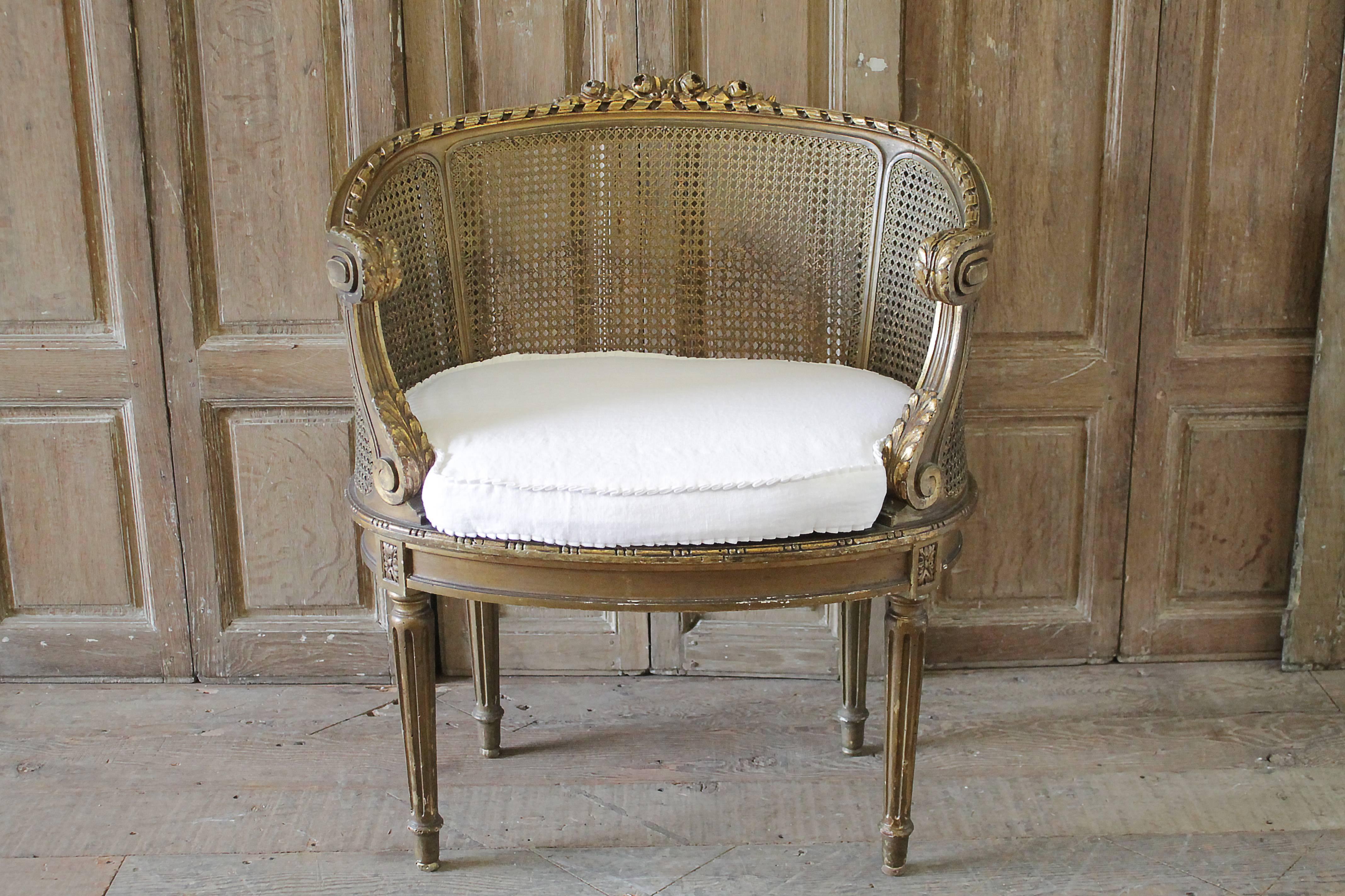 19th Century Antique French Cane Back Louis XVI Style Chair with Gilt Finish 3