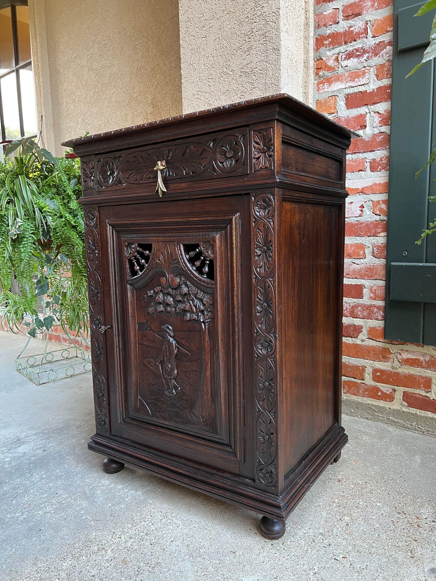French Provincial 19th Century Antique French Carved Oak Cabinet Breton Brittany Wine Bar Sideboar