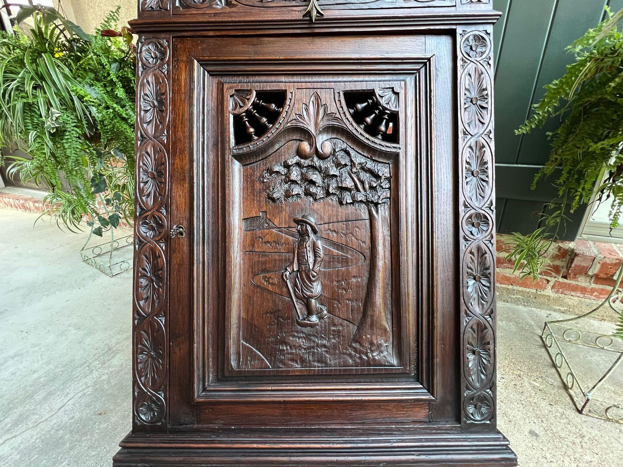 19th Century Antique French Carved Oak Cabinet Breton Brittany Wine Bar Sideboar 1