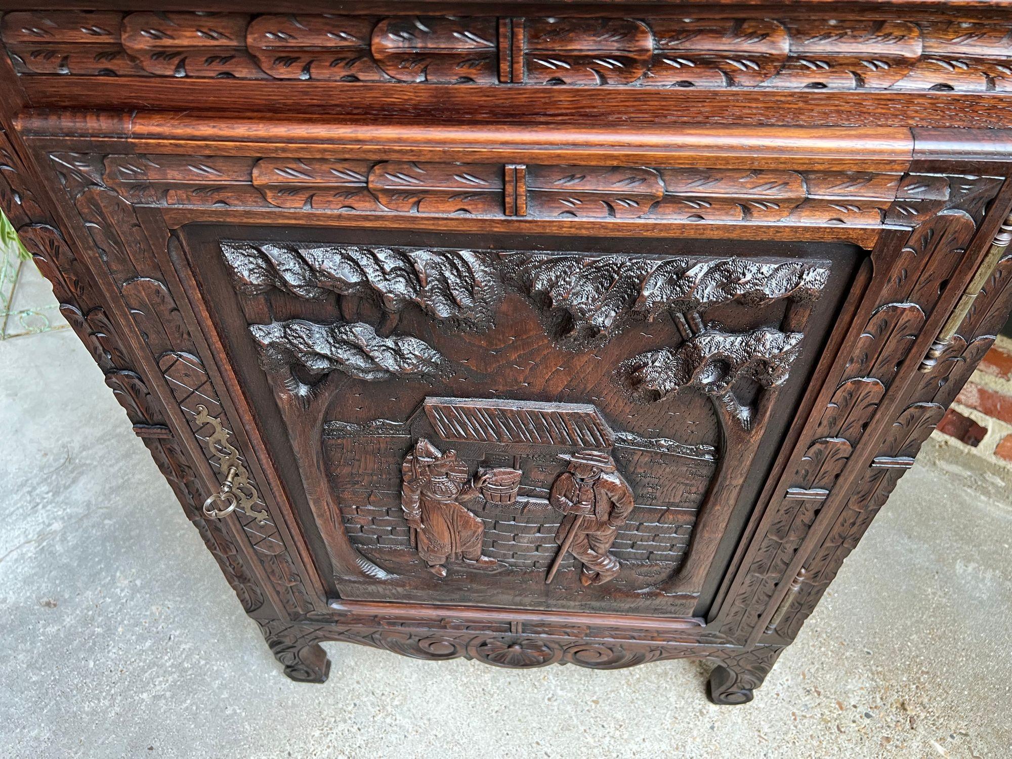 19th Century Antique French Carved Oak Cabinet Breton Brittany Wine Sofa Table For Sale 9