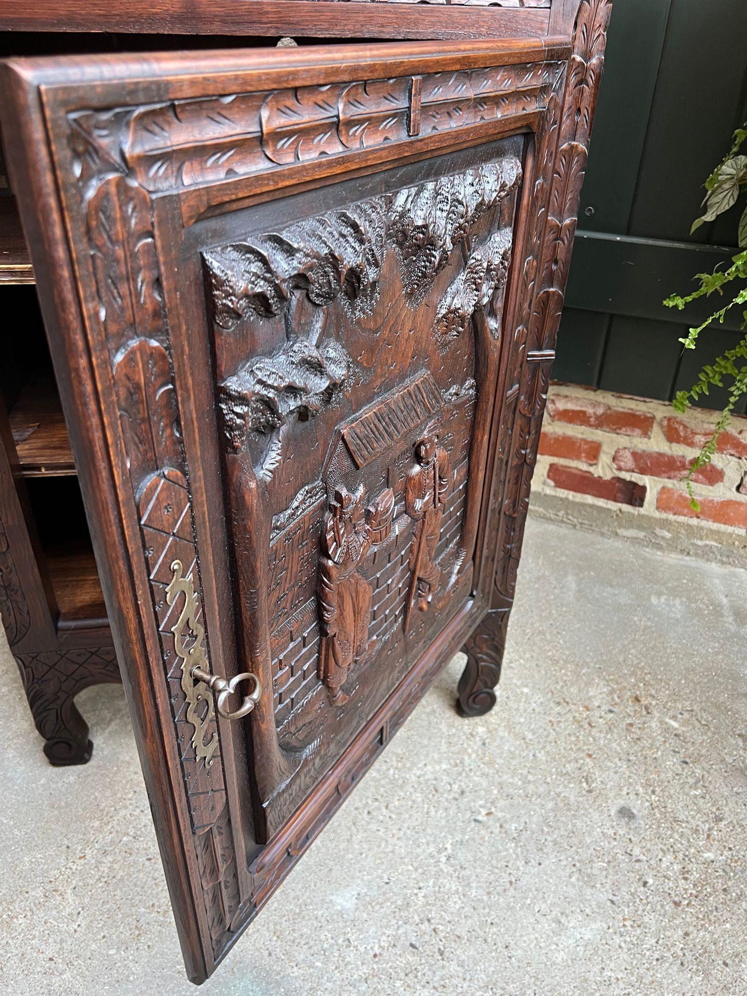 Antique French Carved Oak Cabinet Breton Brittany Wine Bar Sofa Table c1890 For Sale 10