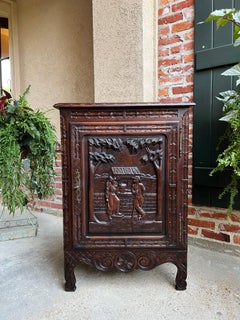 Antique French Cabinet Carved Oak Breton Brittany Wine Bar Sofa Table c1890