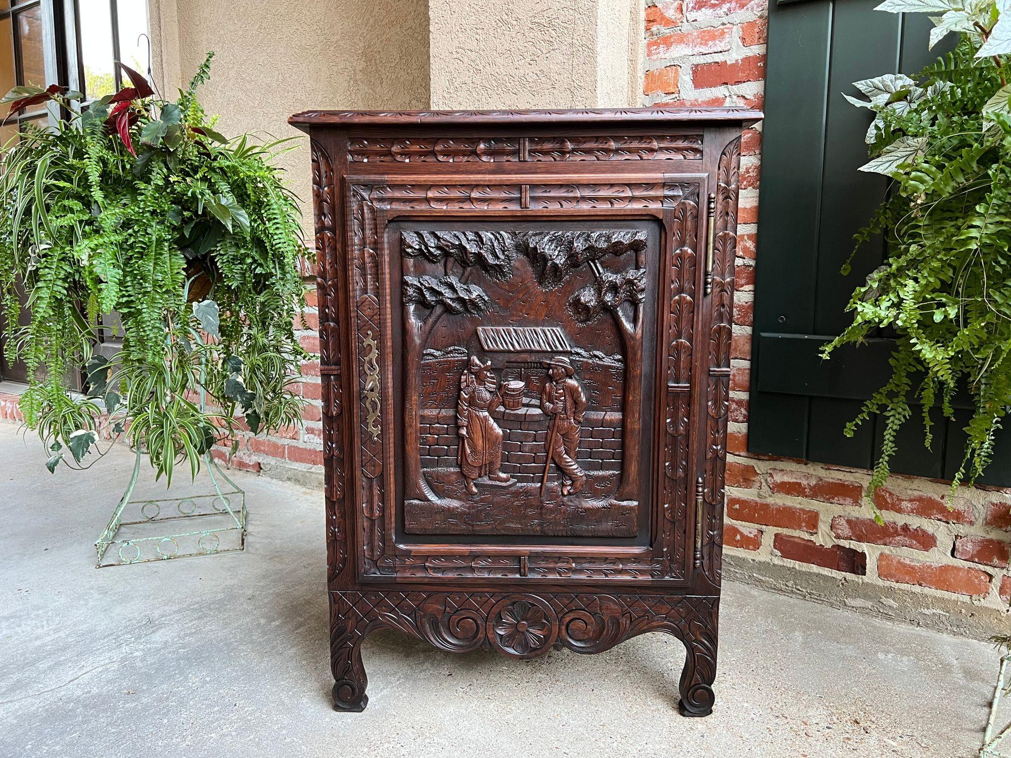 French Provincial Antique French Carved Oak Cabinet Breton Brittany Wine Bar Sofa Table c1890