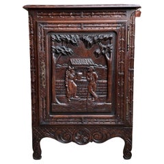 Used French Carved Oak Cabinet Breton Brittany Wine Bar Sofa Table c1890