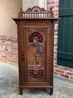Antique French, 19° secolo, Gabinetto Confiturier intagliato in quercia Libreria Brittany