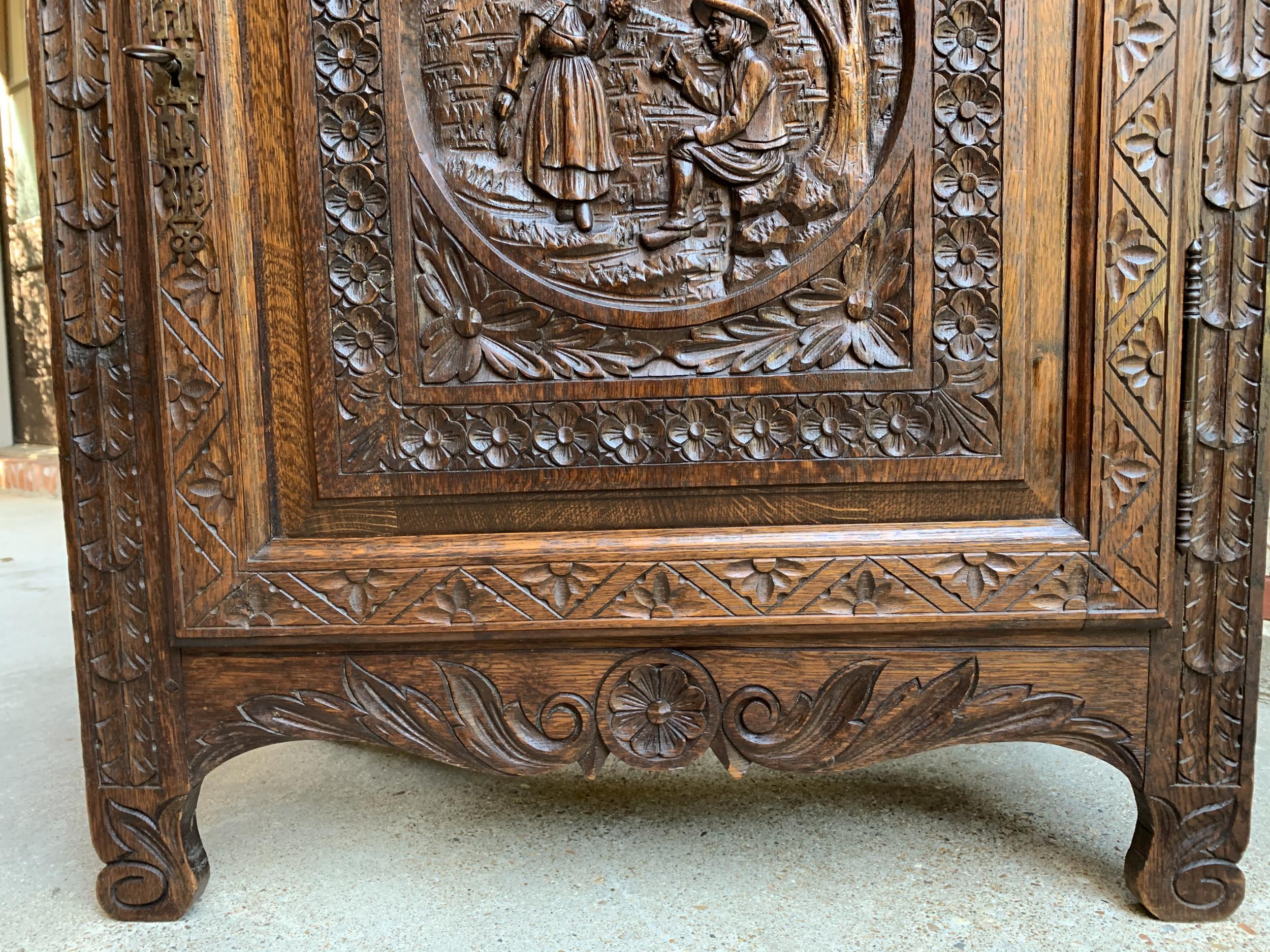 Hand-Carved 19th century Antique French Carved Oak Confiturier Jam Cabinet Breton Brittany