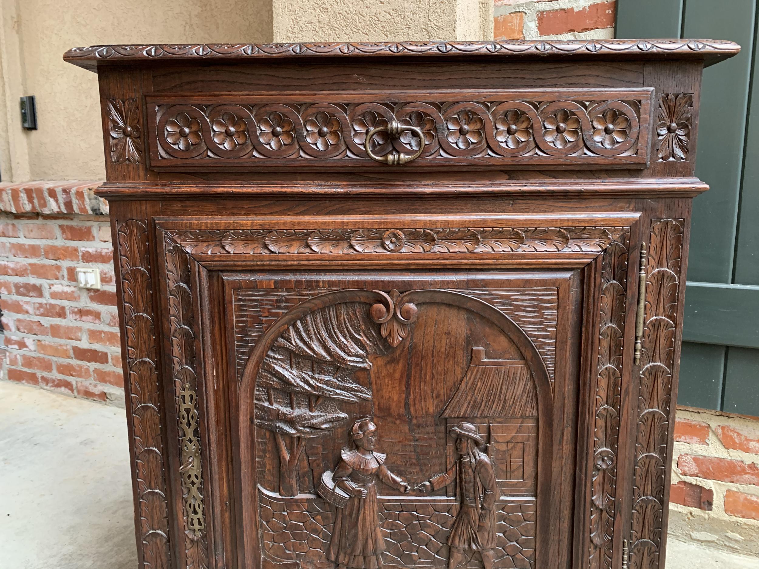 French Provincial 19th Century Antique French Carved Oak Confiturier Jam Cabinet Breton Brittany