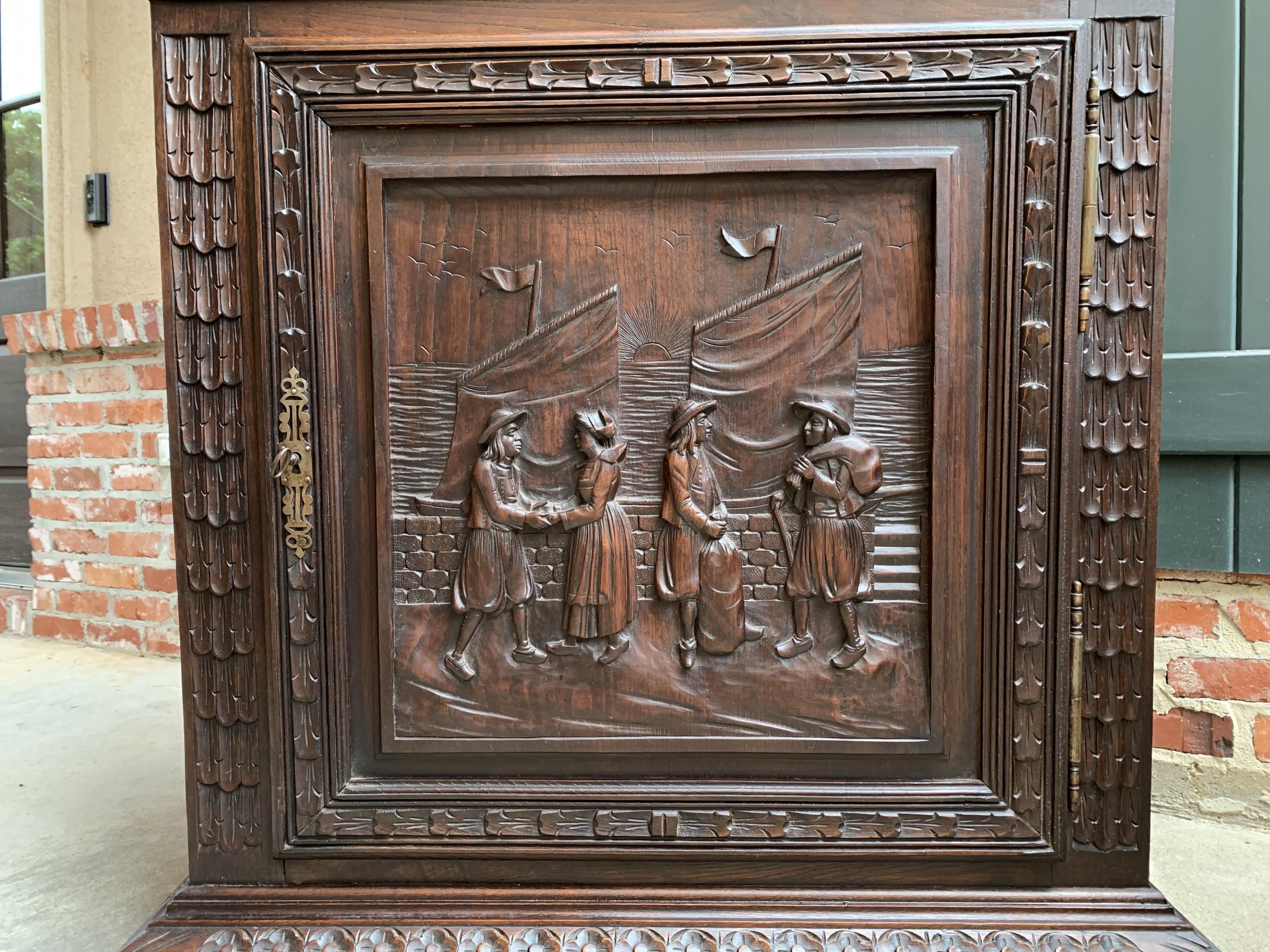 Hand-Carved 19th Century Antique French Carved Oak Confiturier Jam Cabinet Breton Brittany