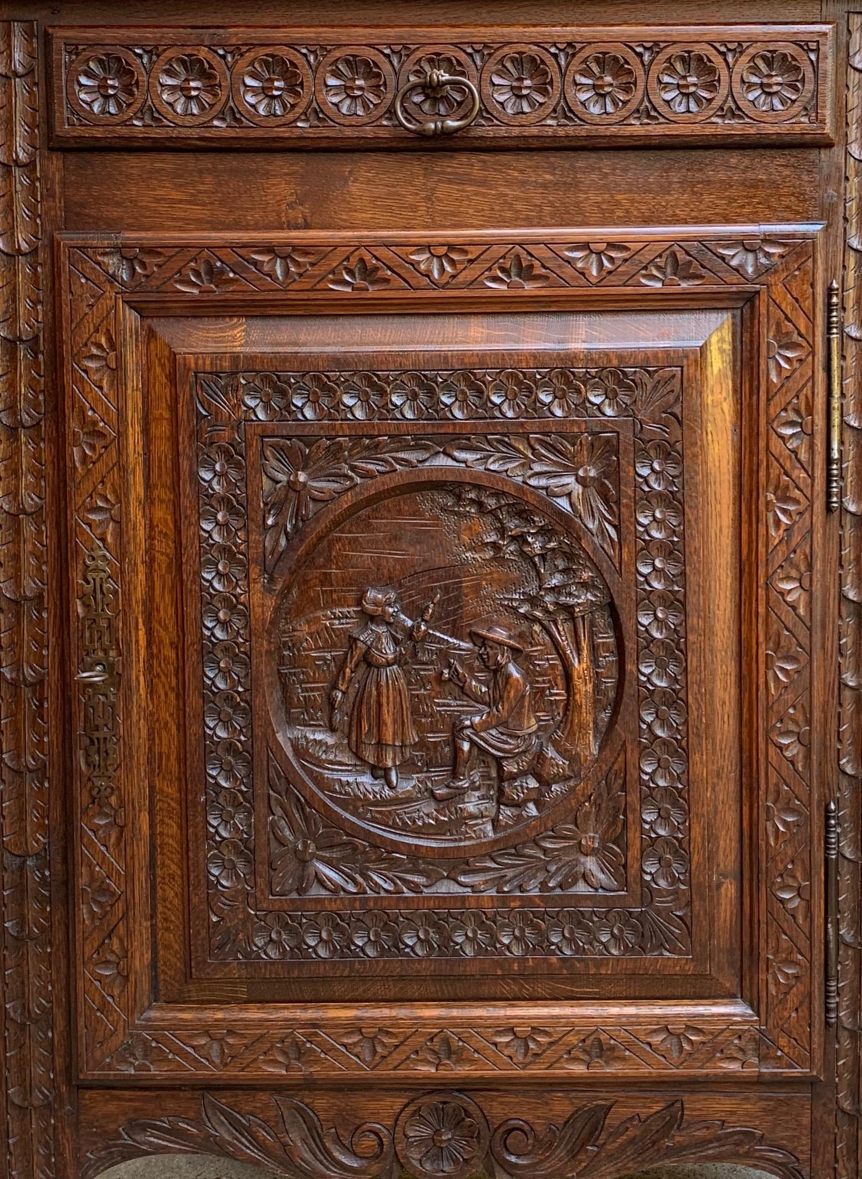 19th century Antique French Carved Oak Confiturier Jam Cabinet Breton Brittany In Good Condition In Shreveport, LA