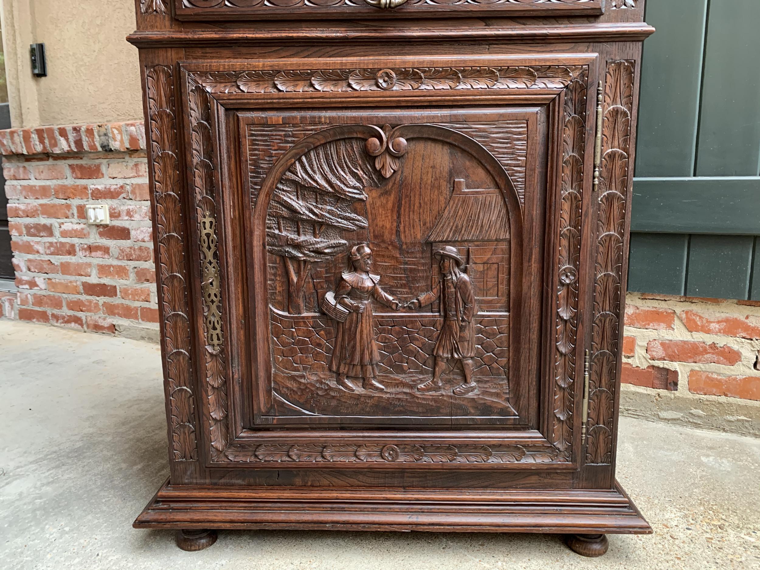 Hand-Carved 19th Century Antique French Carved Oak Confiturier Jam Cabinet Breton Brittany