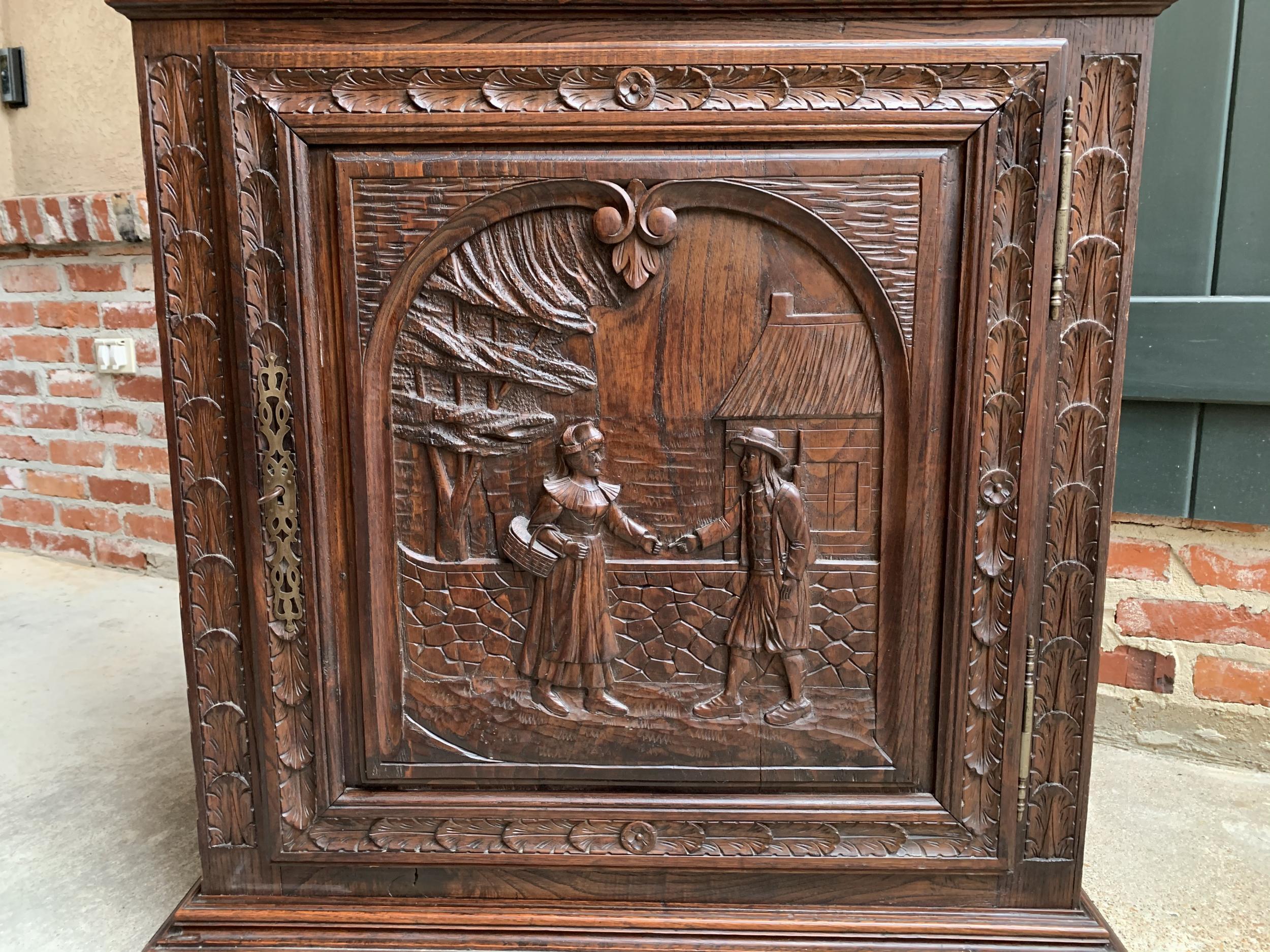 19th Century Antique French Carved Oak Confiturier Jam Cabinet Breton Brittany In Fair Condition In Shreveport, LA