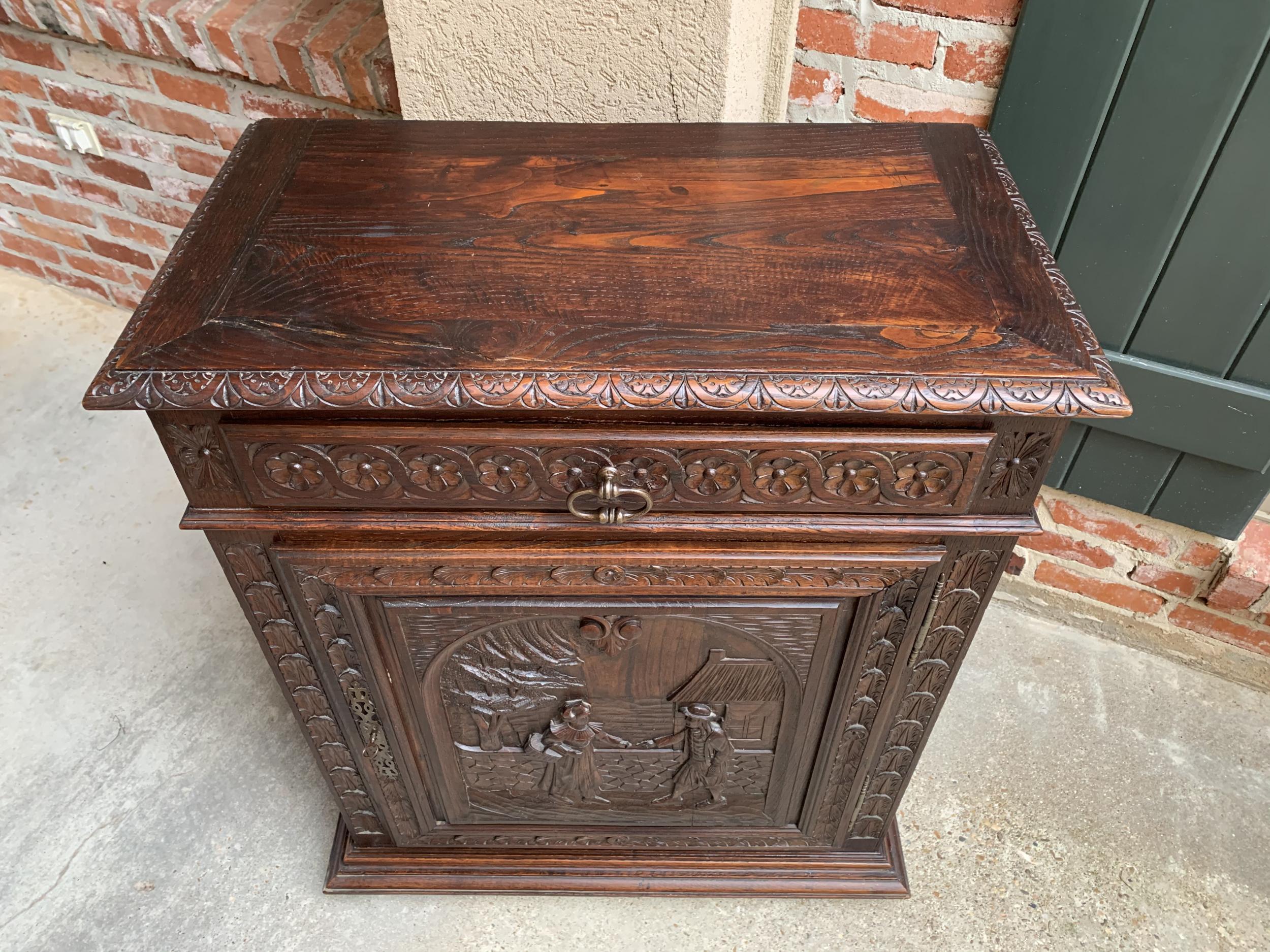 19th Century Antique French Carved Oak Confiturier Jam Cabinet Breton Brittany 1