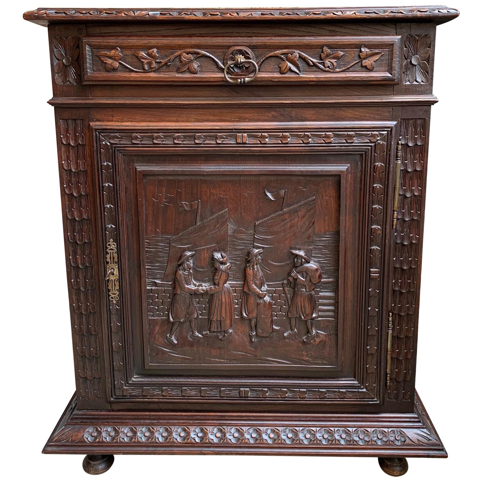 19th Century Antique French Carved Oak Confiturier Jam Cabinet Breton Brittany