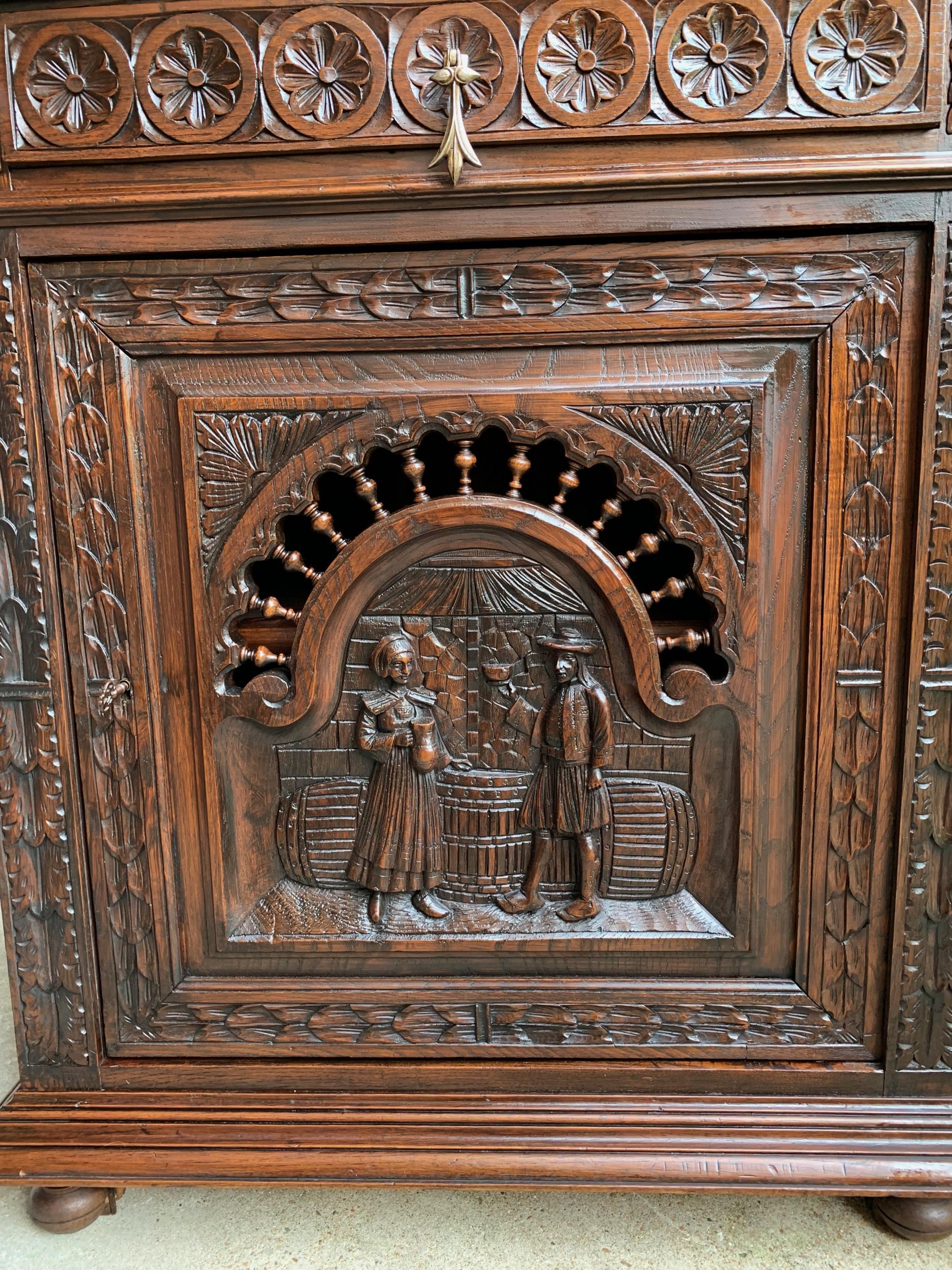 19th Century Antique French Carved Oak Confiturier Wine Cabinet Breton Brittany 12
