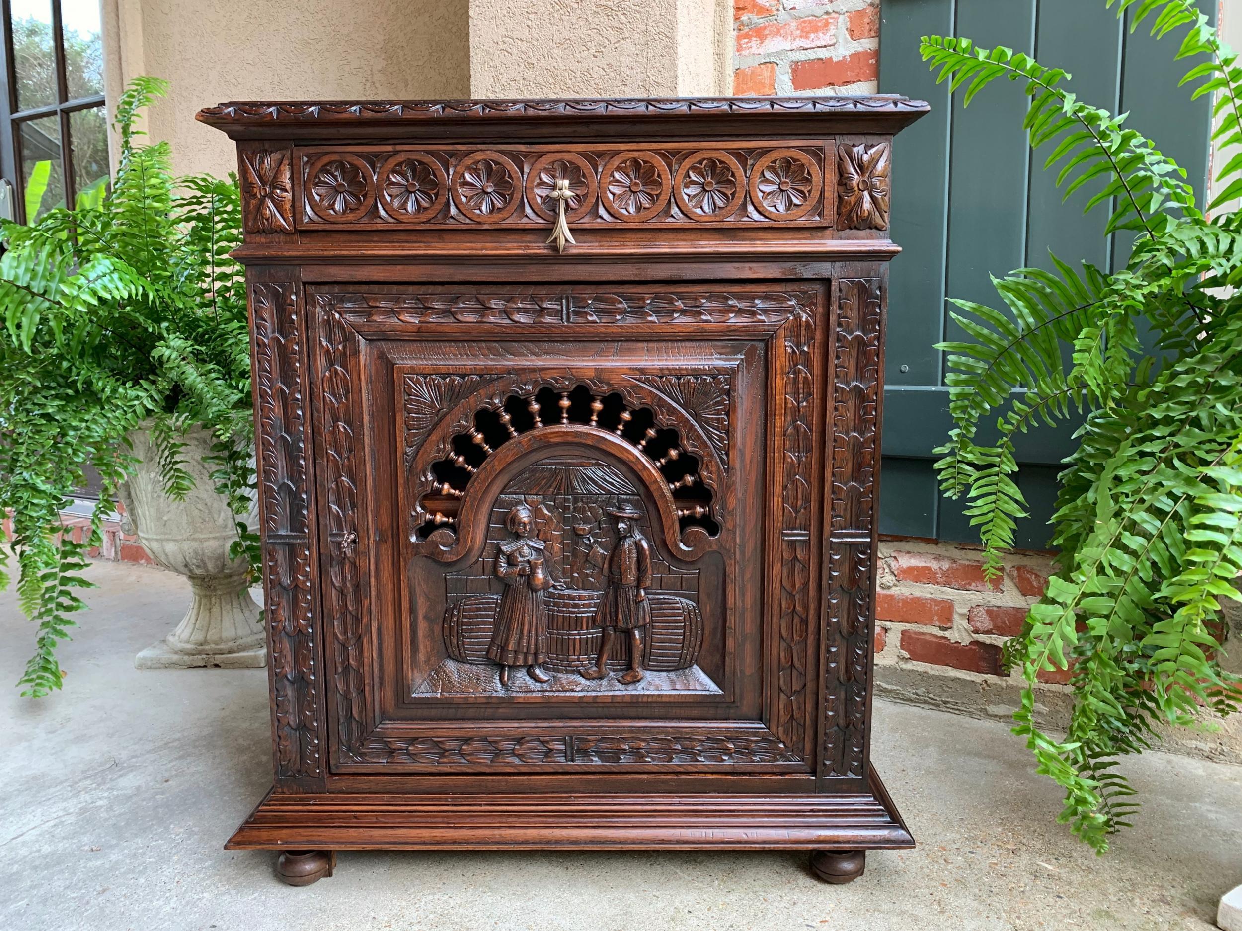 19th century antique French carved oak confiturier wine cabinet Breton Brittany 

~Direct from France~
~Ornately hand carved antique French ‘confiturier’ or jam cabinet~
~These cabinets are one of our most requested antiques, as they have so