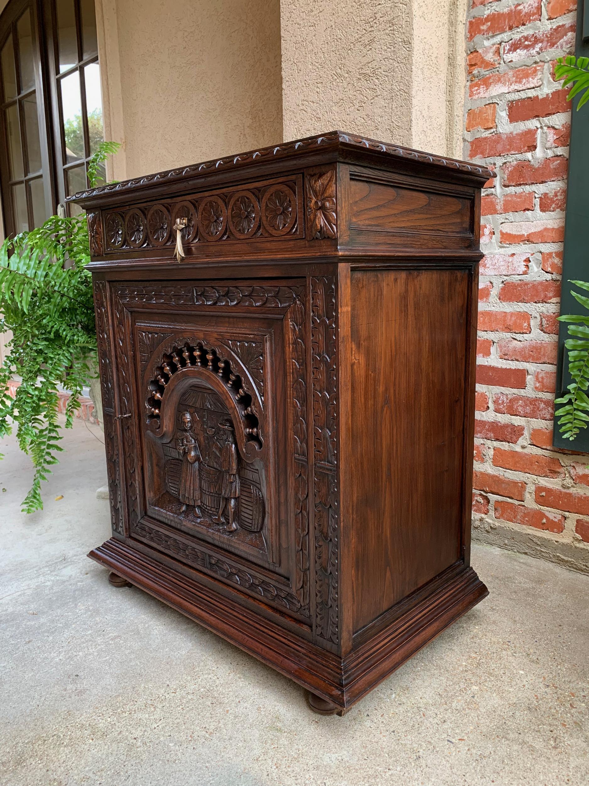 French Provincial 19th Century Antique French Carved Oak Confiturier Wine Cabinet Breton Brittany
