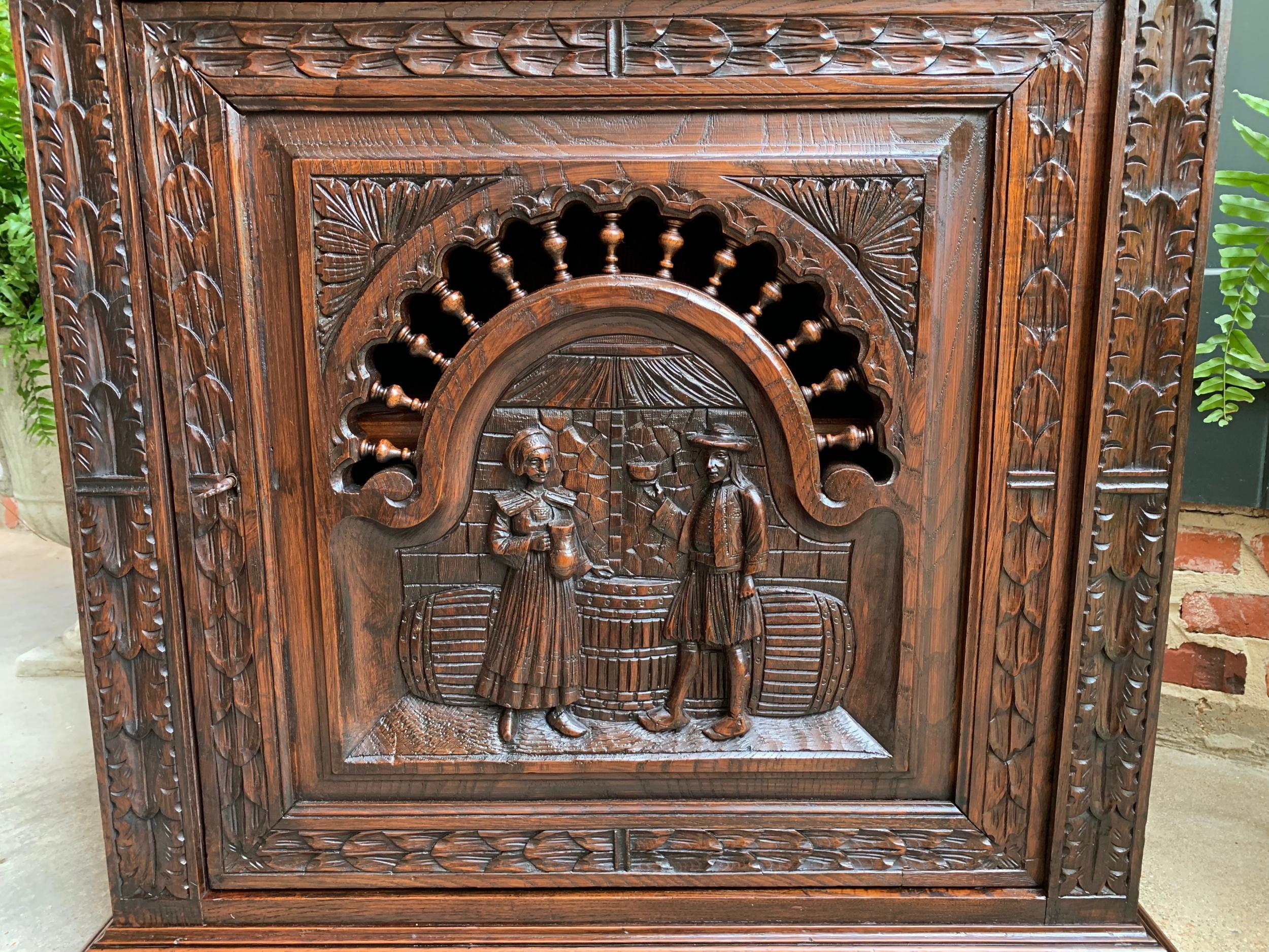 19th Century Antique French Carved Oak Confiturier Wine Cabinet Breton Brittany 1