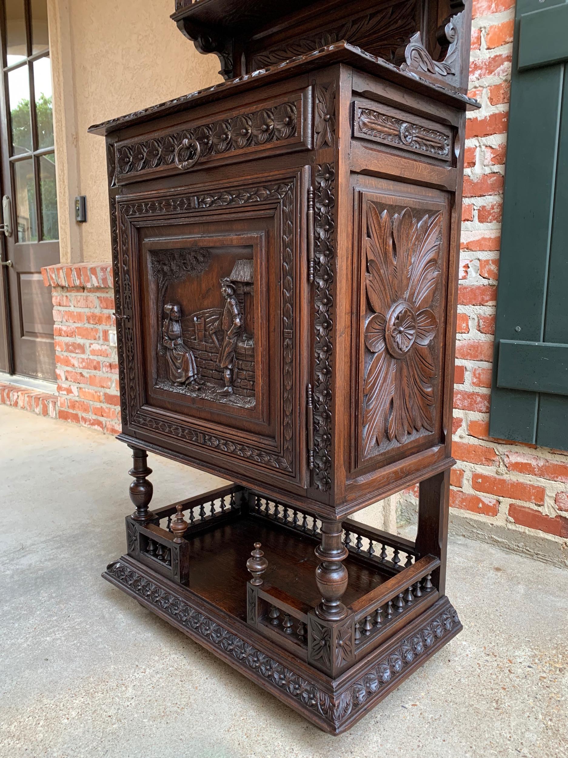19th Century Antique French Carved Oak Confiturier Wine Cabinet Display Brittany 4