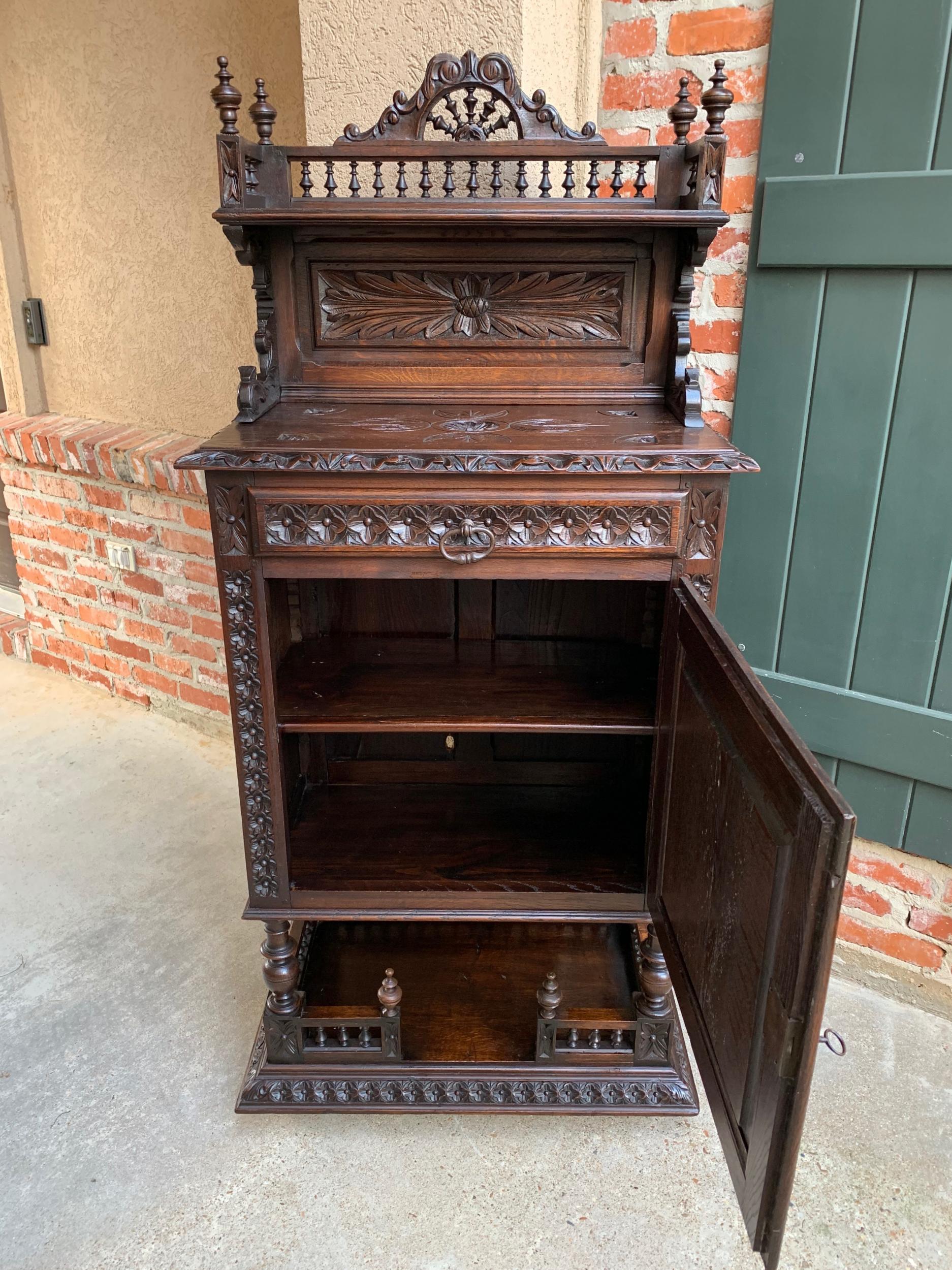 19th Century Antique French Carved Oak Confiturier Wine Cabinet Display Brittany 5